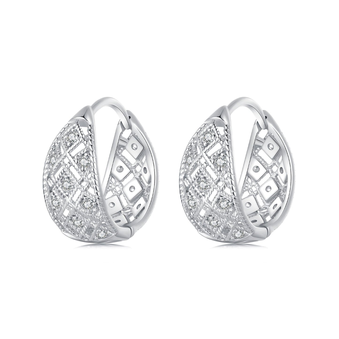 925 Sterling Silver White Gold Plated Pave Setting CZ Earrings 13*6mm for Women