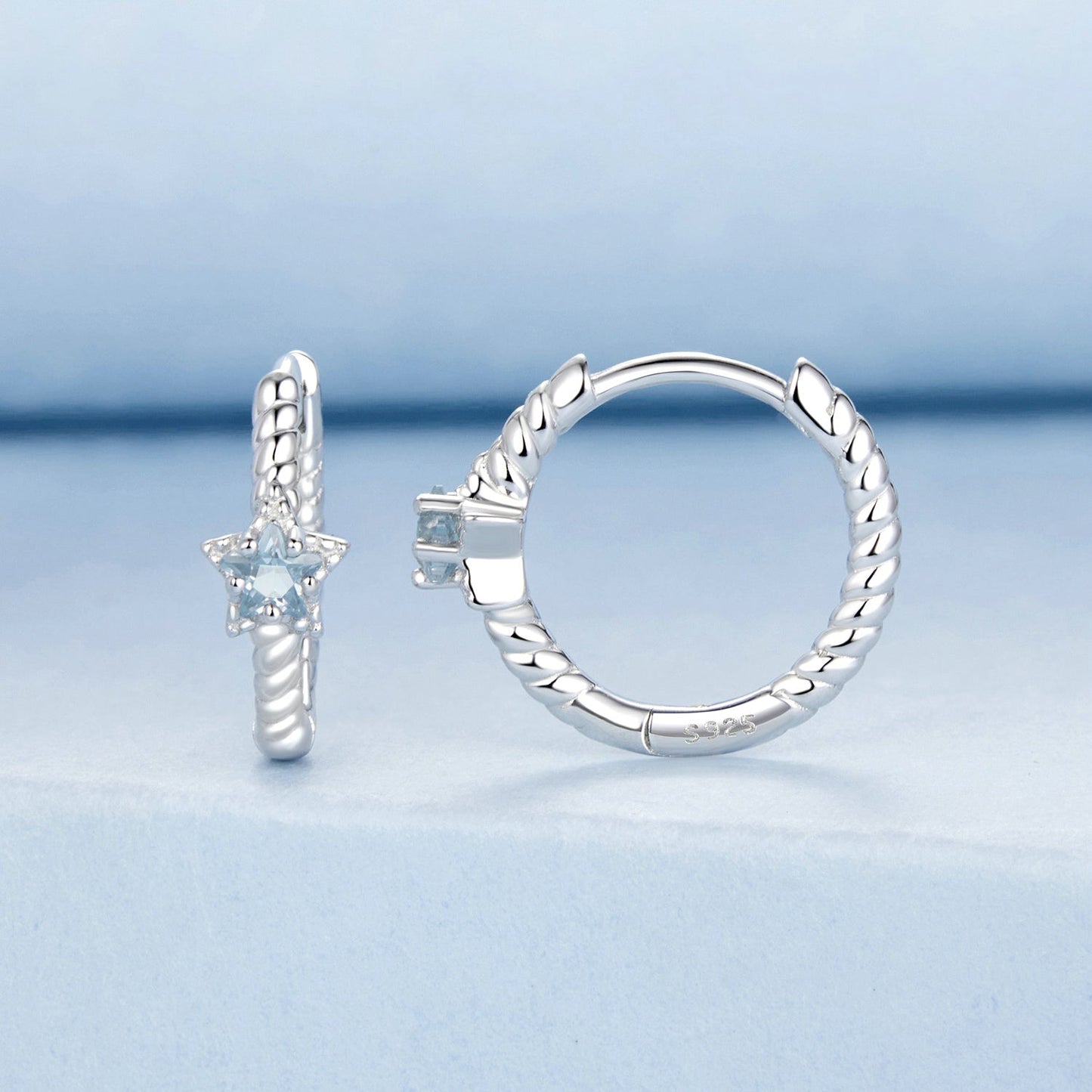 925 Sterling Silver Earrings with CZ and White Gold Plating, 1.3cm for Women