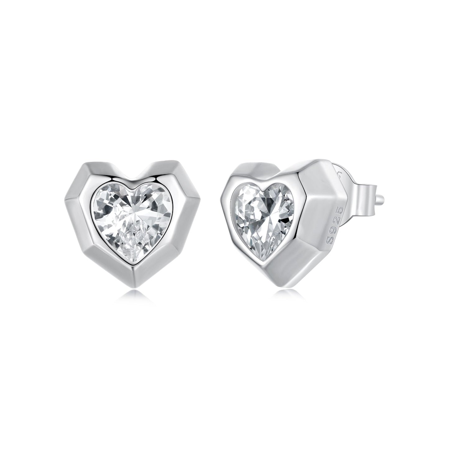 925 Sterling Silver Earrings with Pavé Setting CZ in White Gold, 0.8 x 0.9 cm