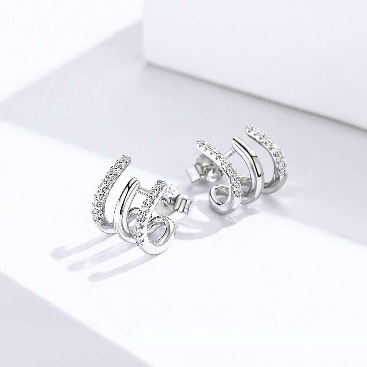 S925 Sterling Silver Platinum Plated Pavé Setting CZ Earrings