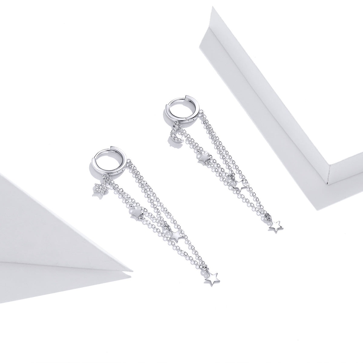 925 Sterling Silver Earrings with Plated Platinum and Pavé Setting CZ, Size 6.5cm