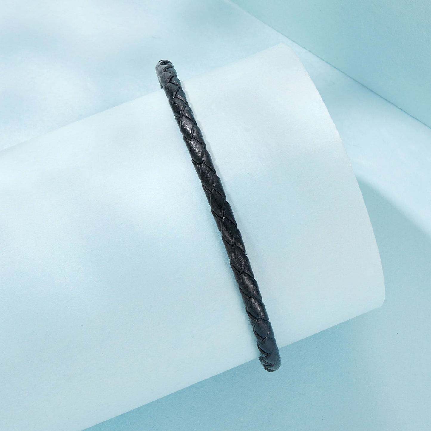 925 Sterling Silver Leather Rope Bracelet 17cm for Men