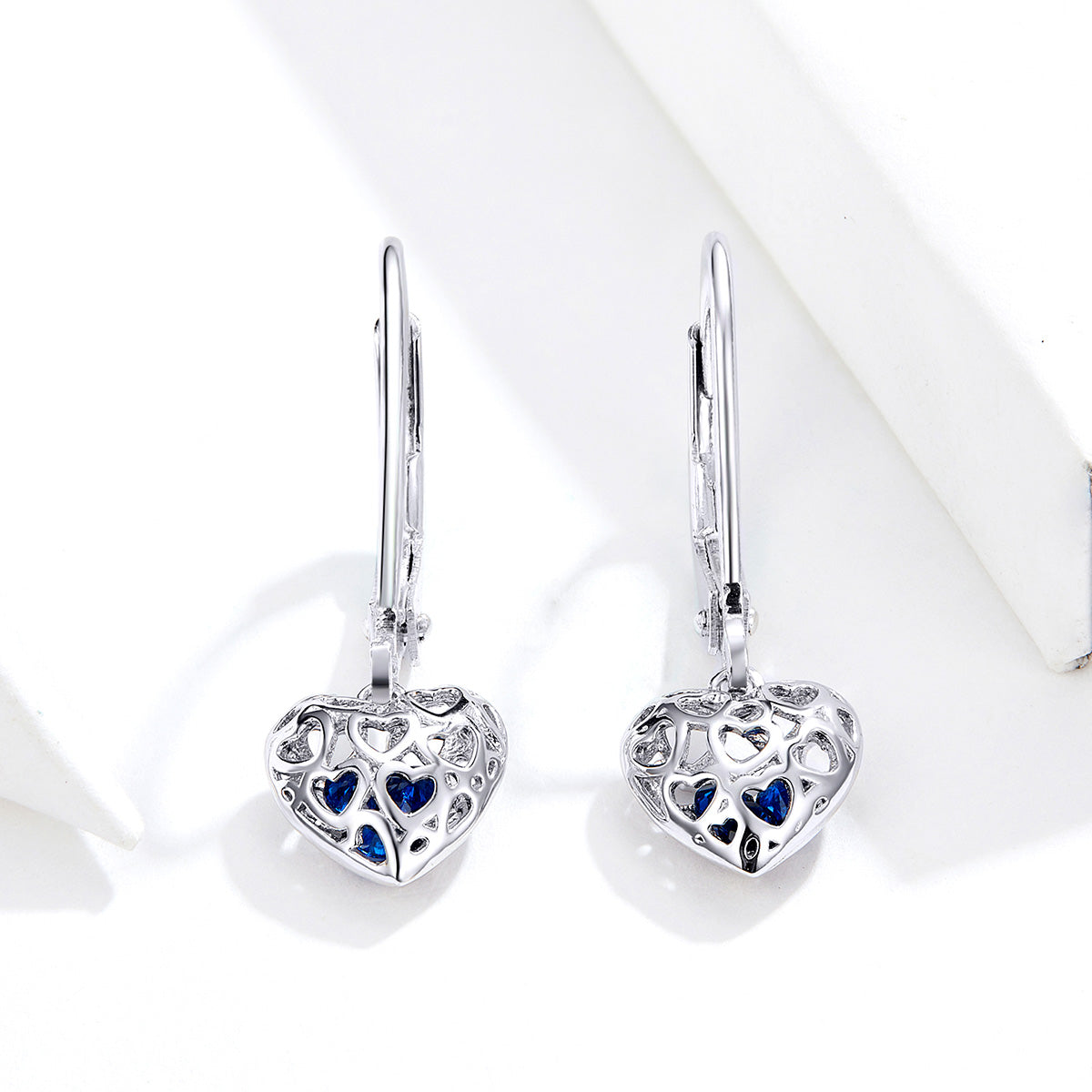 925 Sterling Silver Earrings with CZ and Platinum Plating, 2.3*0.8 cm