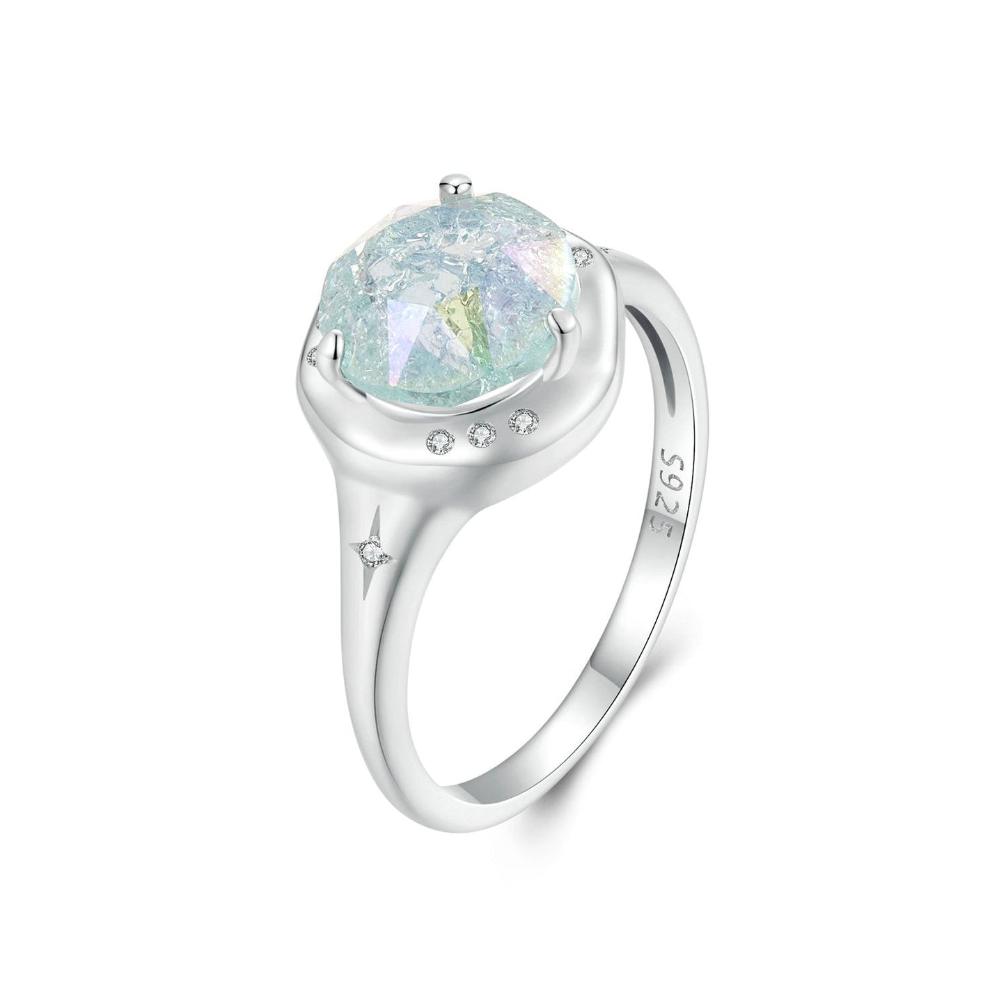 925 Sterling Silver Ring Size 6.0 with 11mm CZ & Transparent Glass for Women