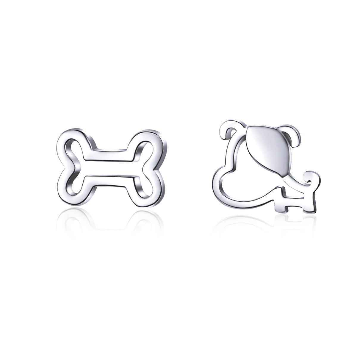 925 Sterling Silver Earrings for Women, 0.5-0.6cm, Bone and Dog Design, Platinum Plated