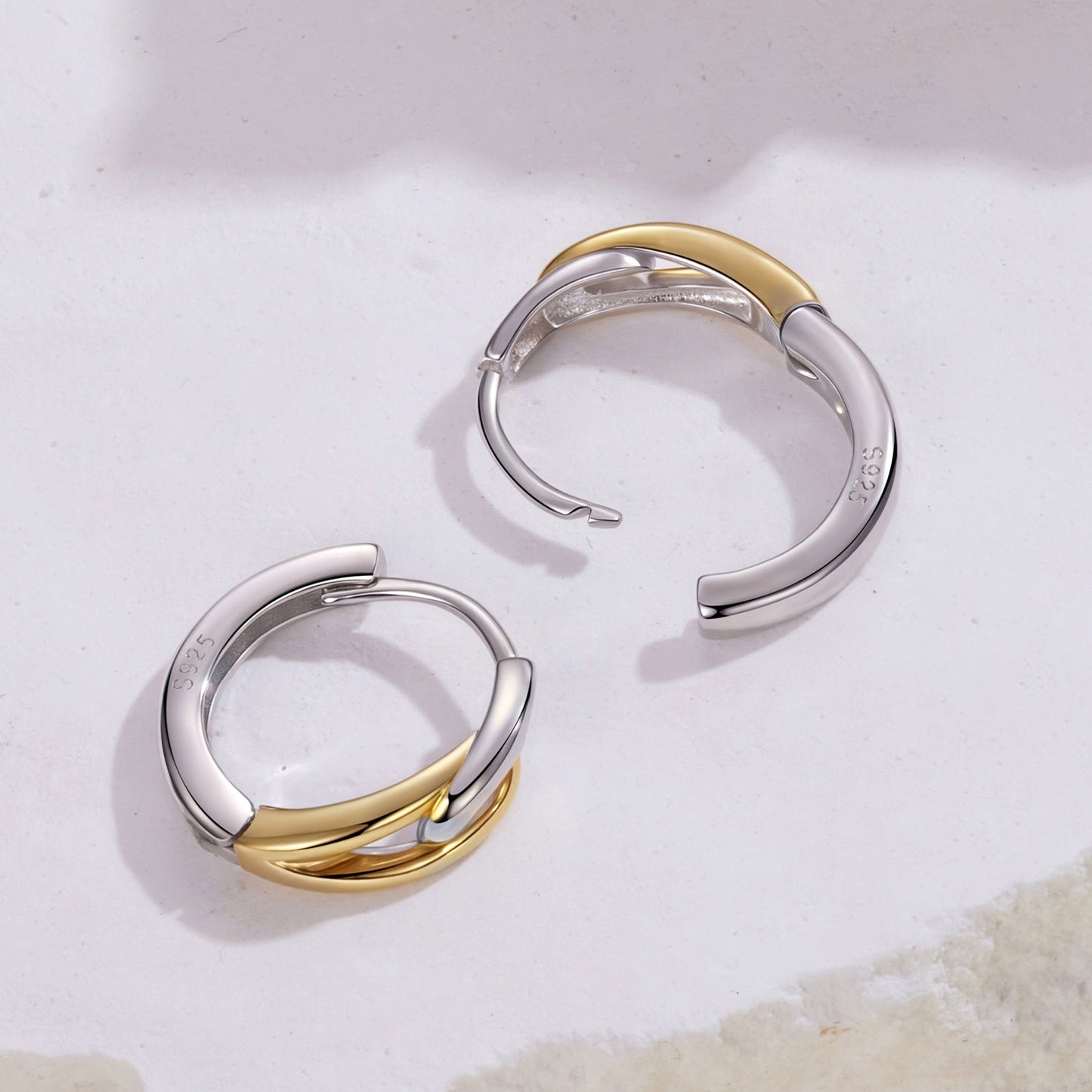 925 Sterling Silver Earrings for Women - 1.4x0.4cm - White Gold and Gold Plated