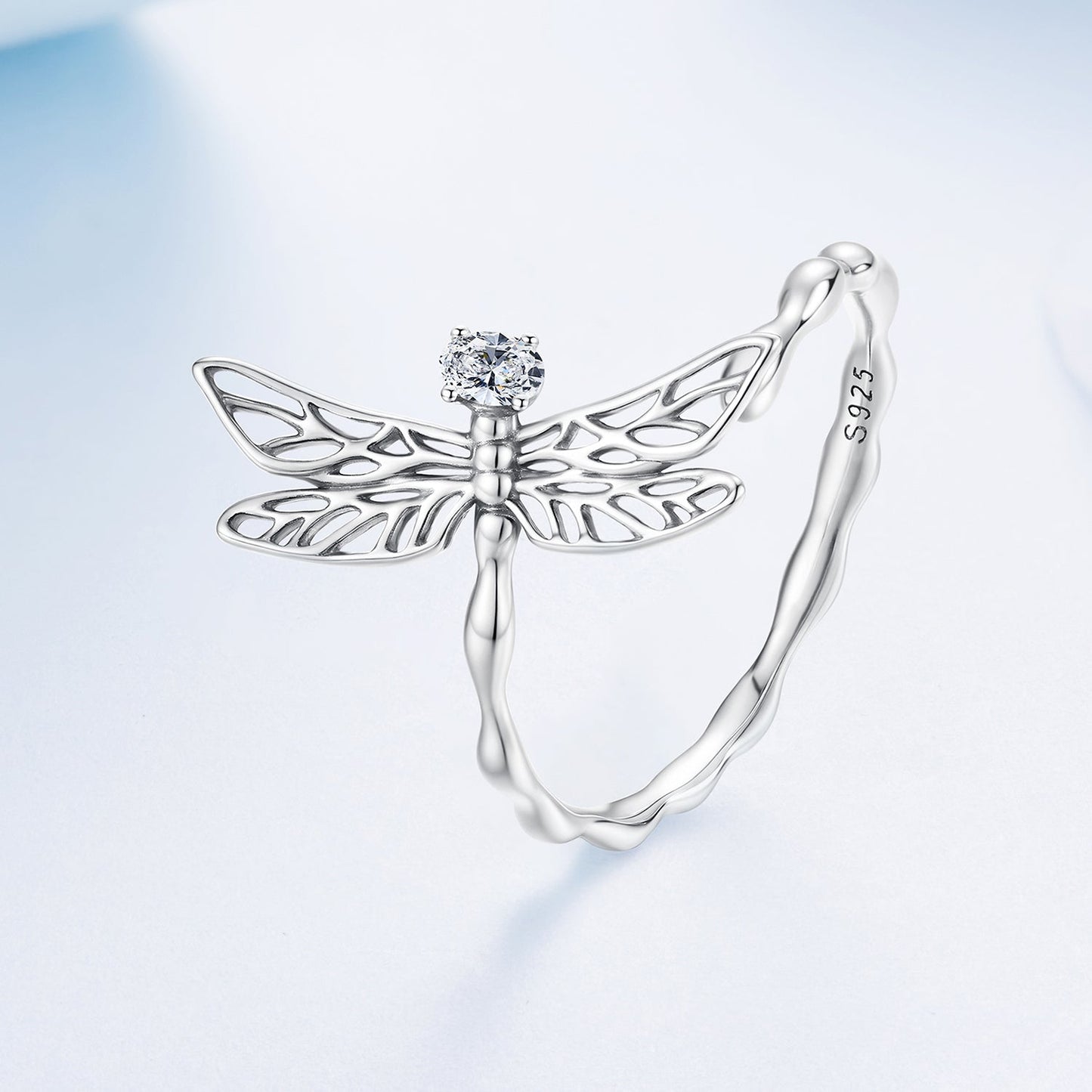 925 Sterling Silver Dragonfly Ring for Women with Cubic Zirconia