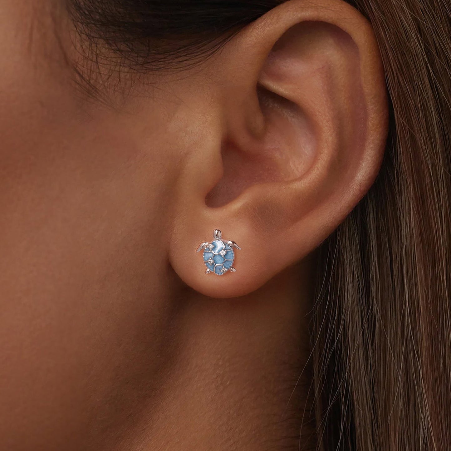 925 Sterling Silver Earrings with Enamel CZ in White Gold, 1.0x0.9cm for Women