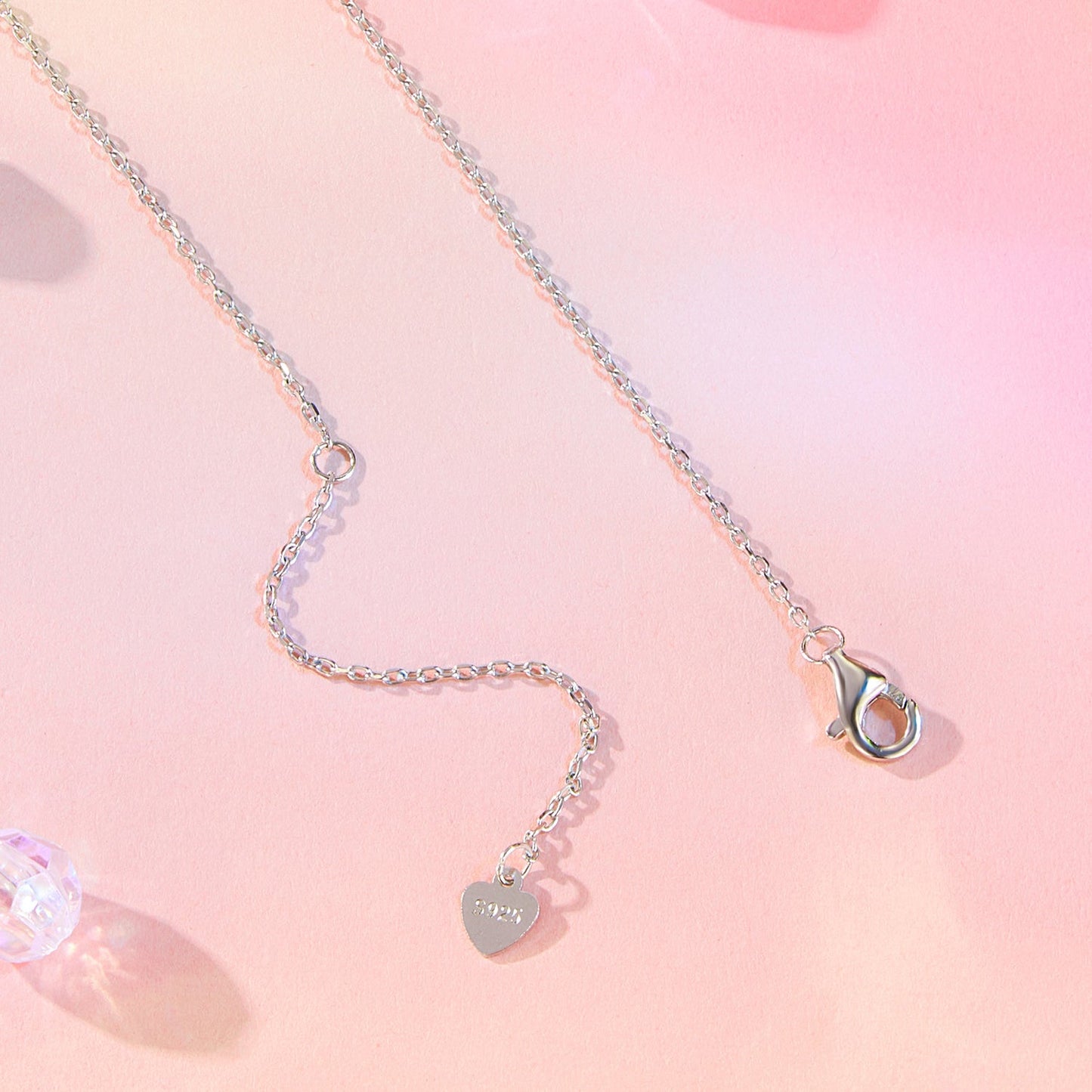 925 Sterling Silver Necklace with CZ & Resin Pendant, 18x39mm, Plated with White Gold