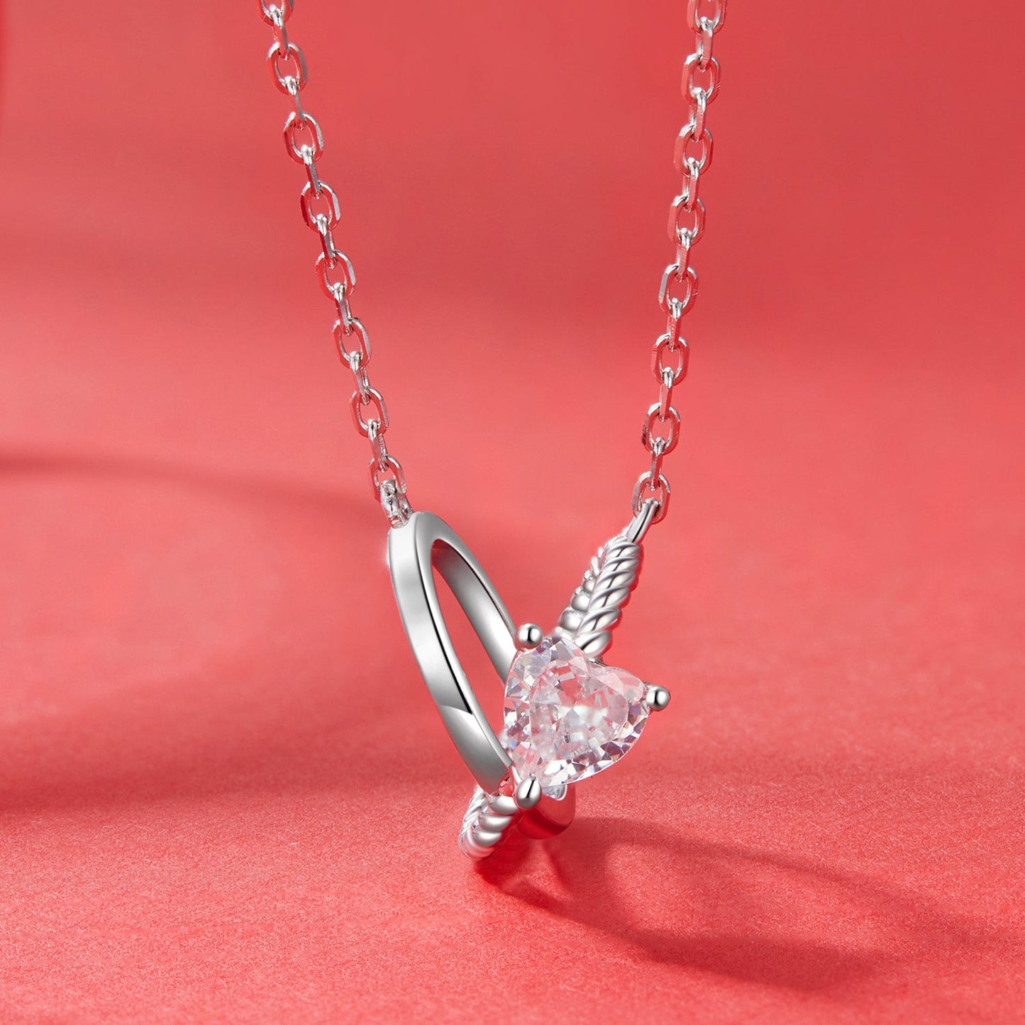 925 Sterling Silver White Gold Plated 40+5cm Necklace with Pavé CZ for Women