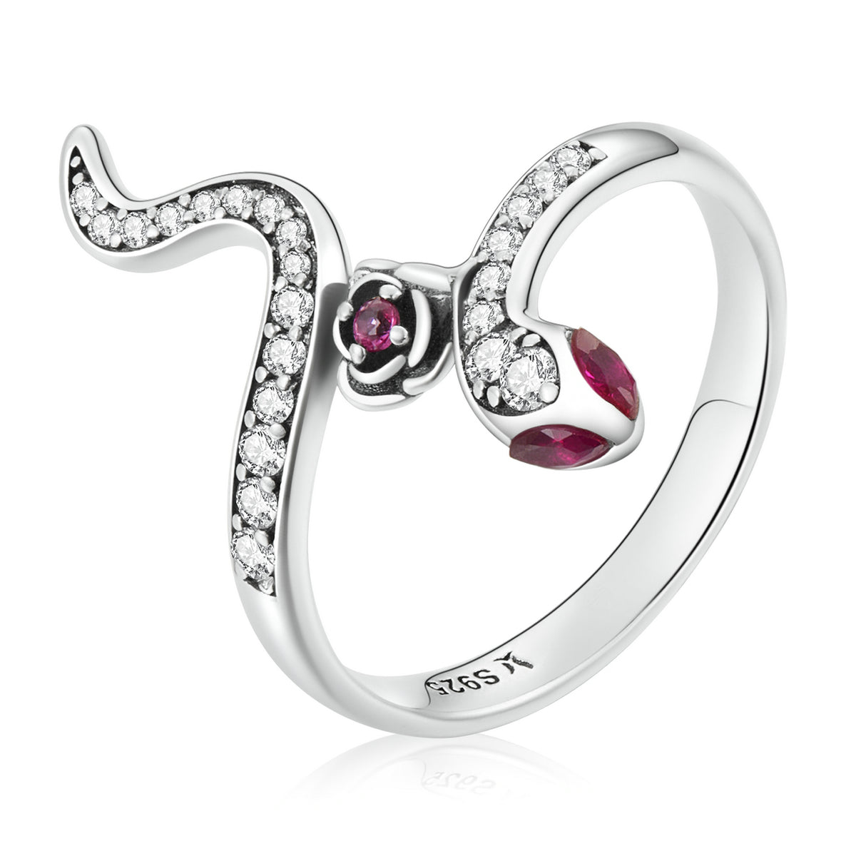 925 Sterling Silver Oxidized Snake Ring with Pavé Setting CZ for Women - Size 7.0