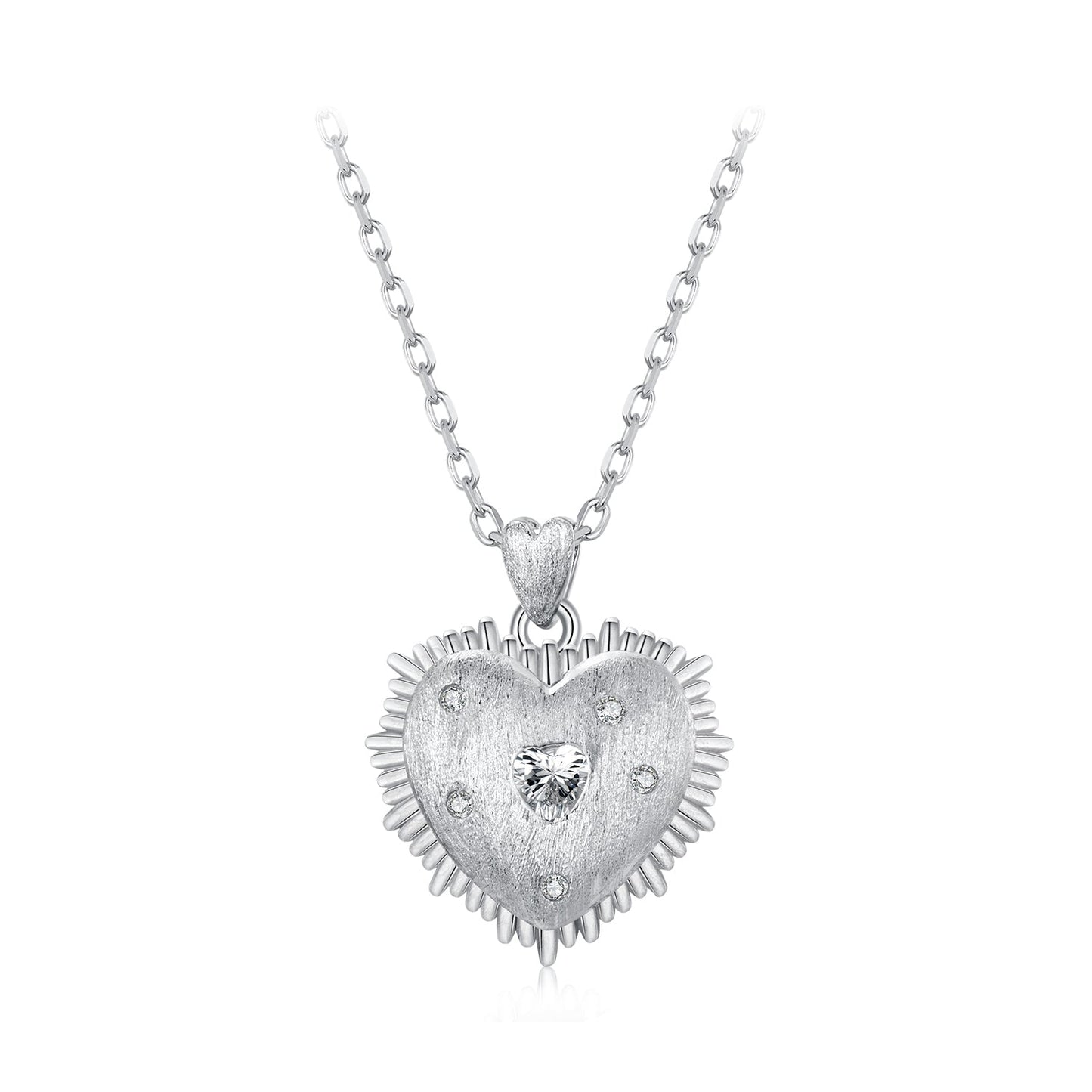 925 Sterling Silver White Gold Plated Necklace with CZ Pendant for Women