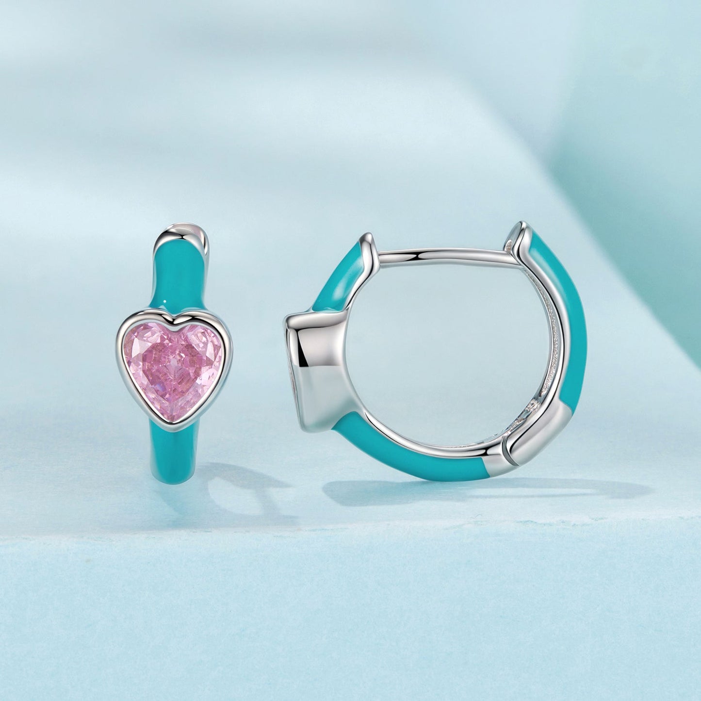 925 Sterling Silver Hoop Earrings with White Gold Plating and CZ