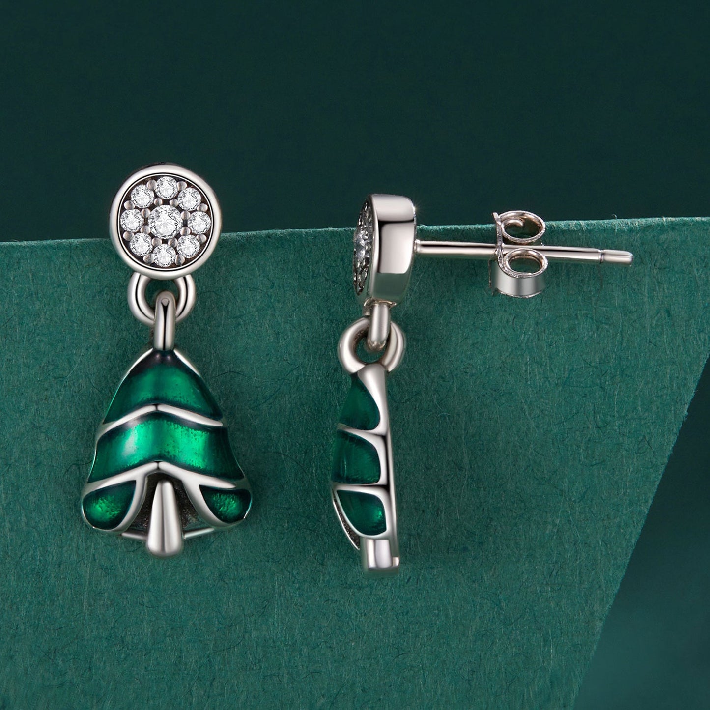 925 Sterling Silver Earrings with Enamel and Pavé Set CZ in Oxidized Silver