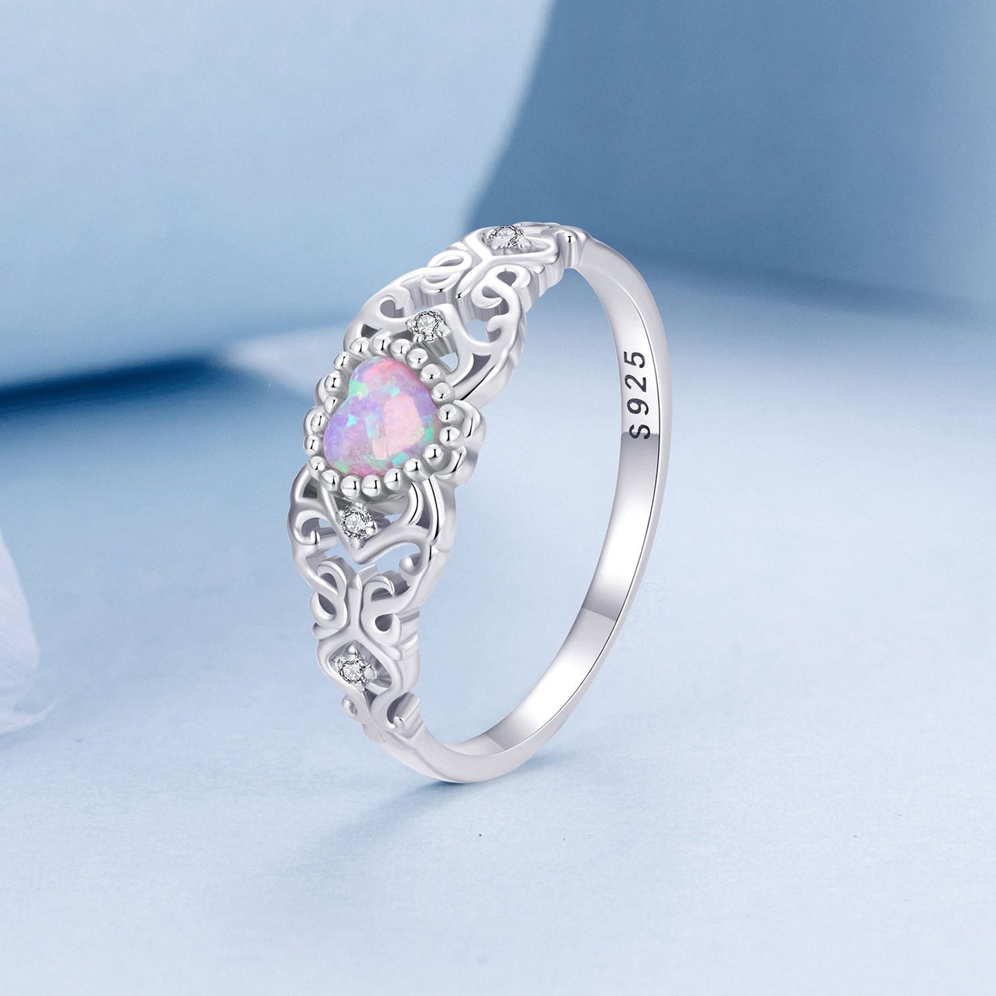 925 Sterling Silver Opal and CZ Stackable Ring in Size 6 for Women