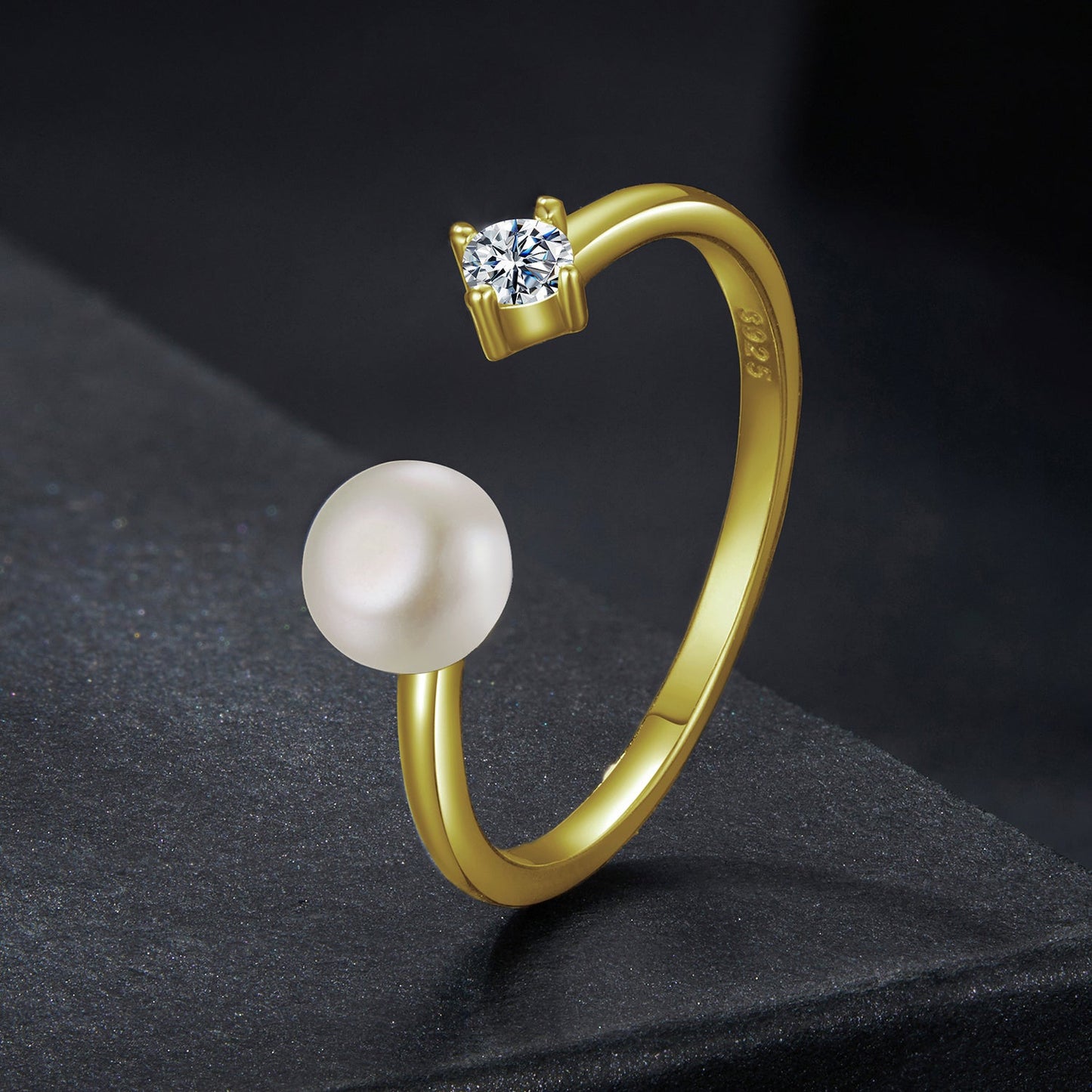 925 Sterling Silver Moissanite Quality Shell Pearl Ring for Women - Size E