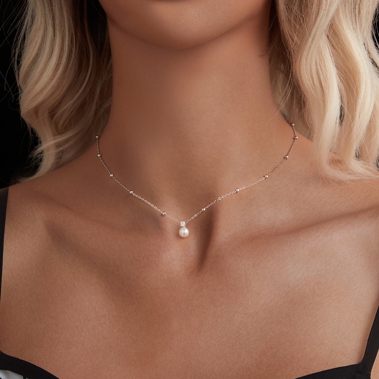925 Sterling Silver Moissanite and Freshwater Pearl Necklace 40+5cm for Women