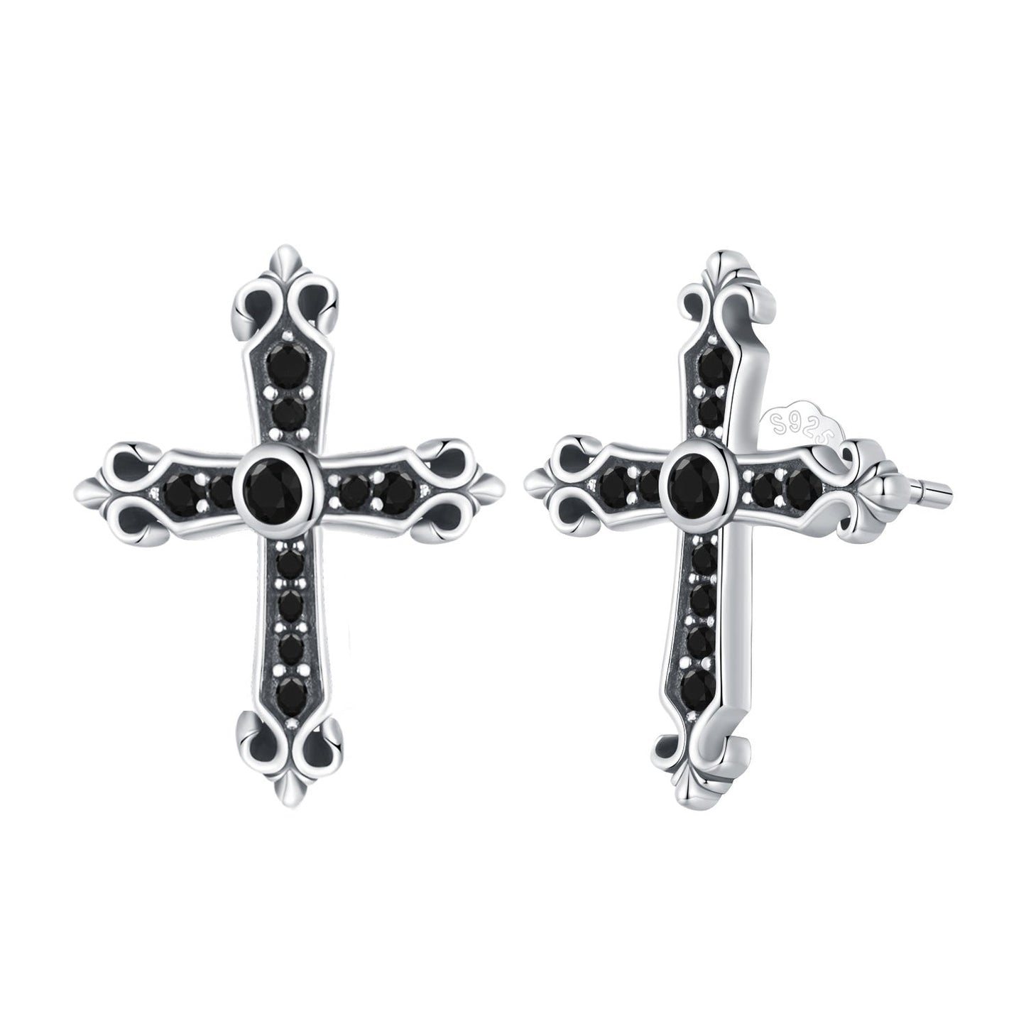 925 Sterling Silver Earrings with Pavé Setting CZ in Oxidized Silver, 15x12mm for Women