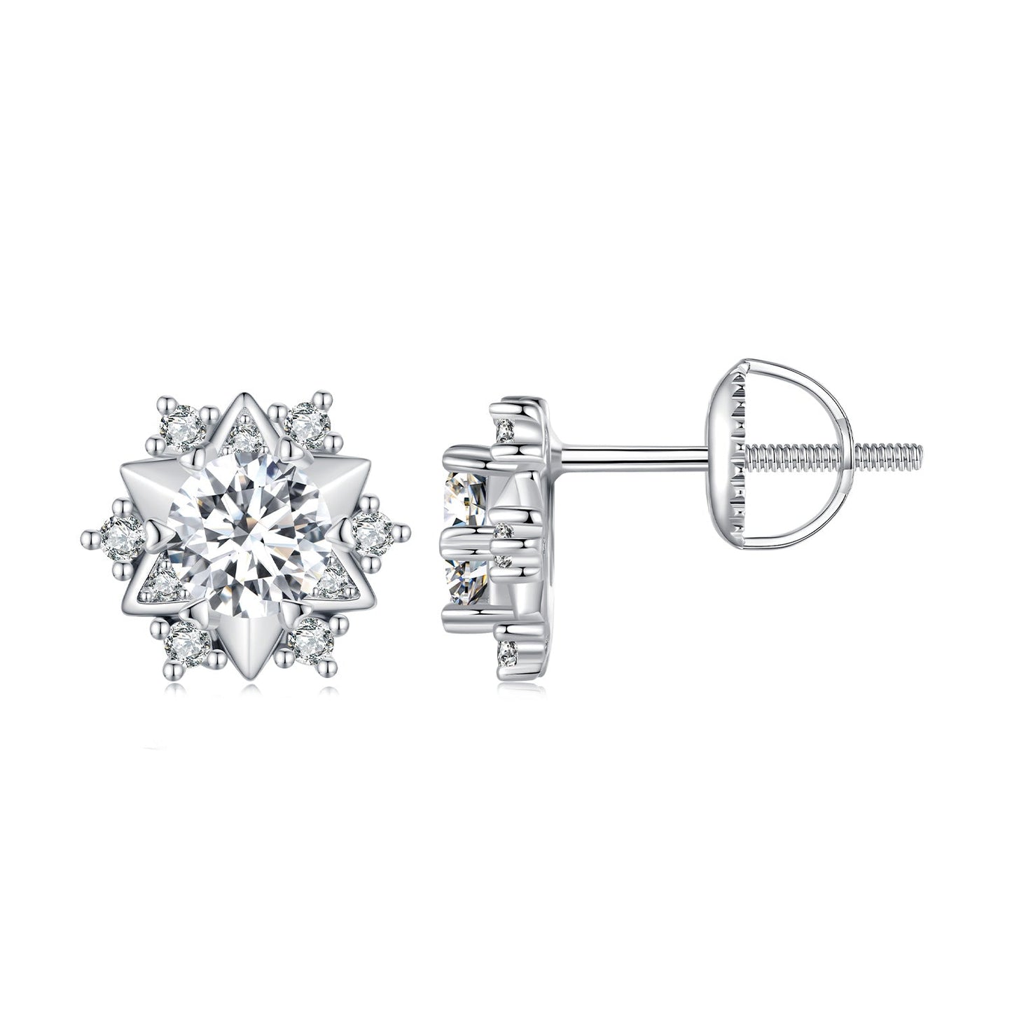 925 Sterling Silver 5.0mm Moissanite Earrings with CZ, 1.0cm for Women