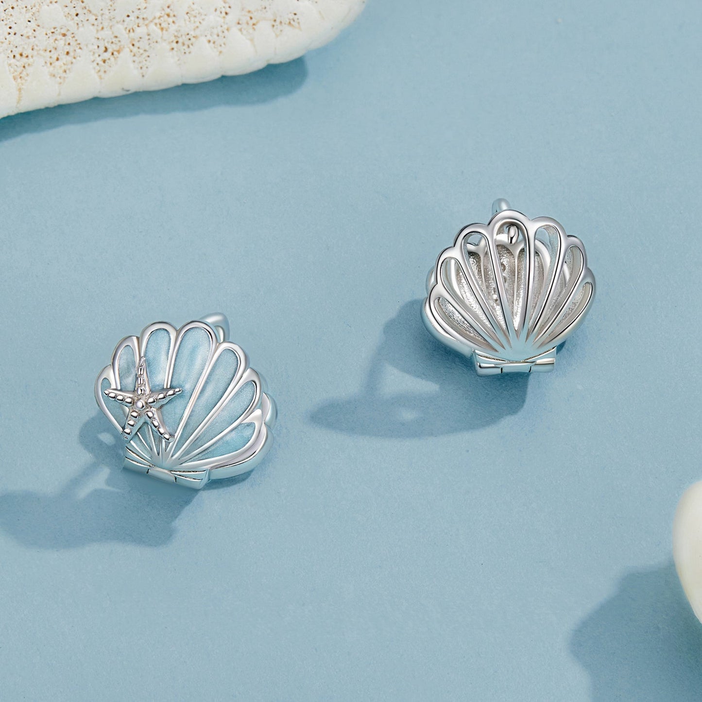 925 Sterling Silver White Gold Plated Enamel Earrings for Women 11x11mm