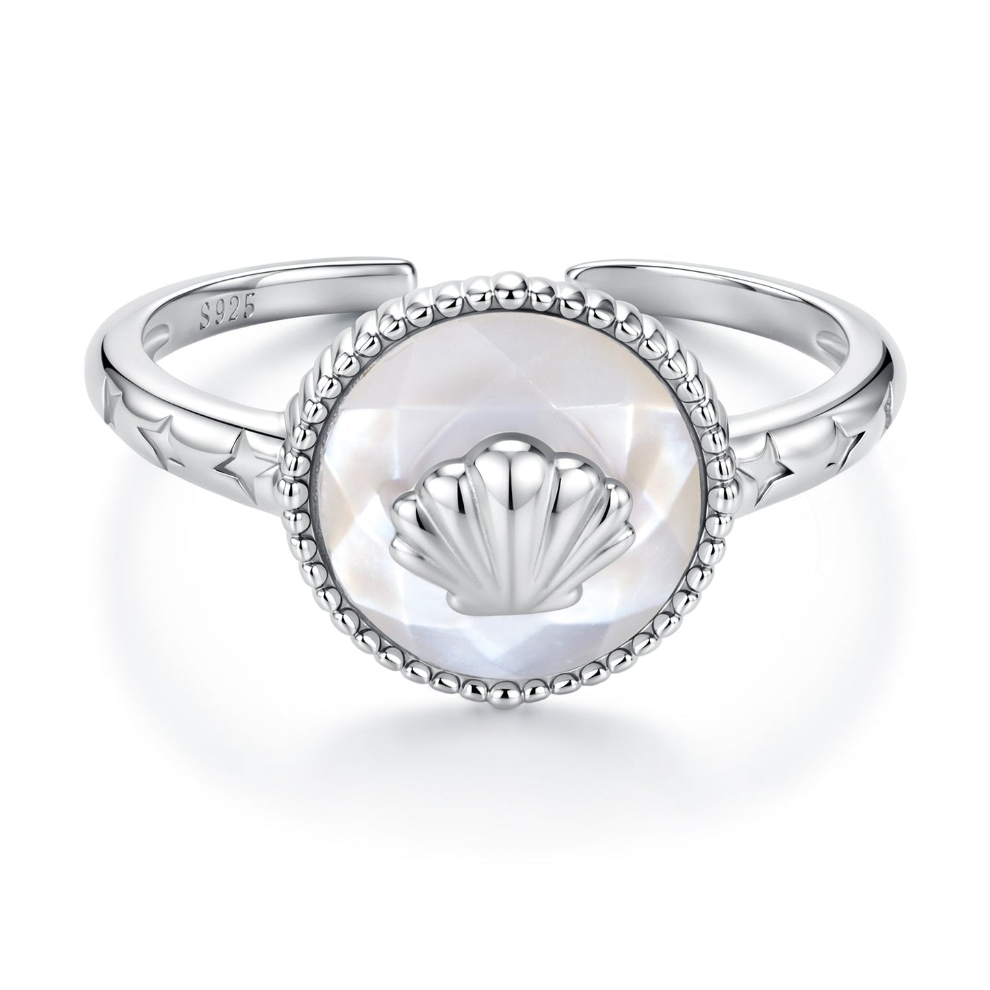 925 Sterling Silver White Gold-Plated Ring with Nacre Pendant - Style E for Women