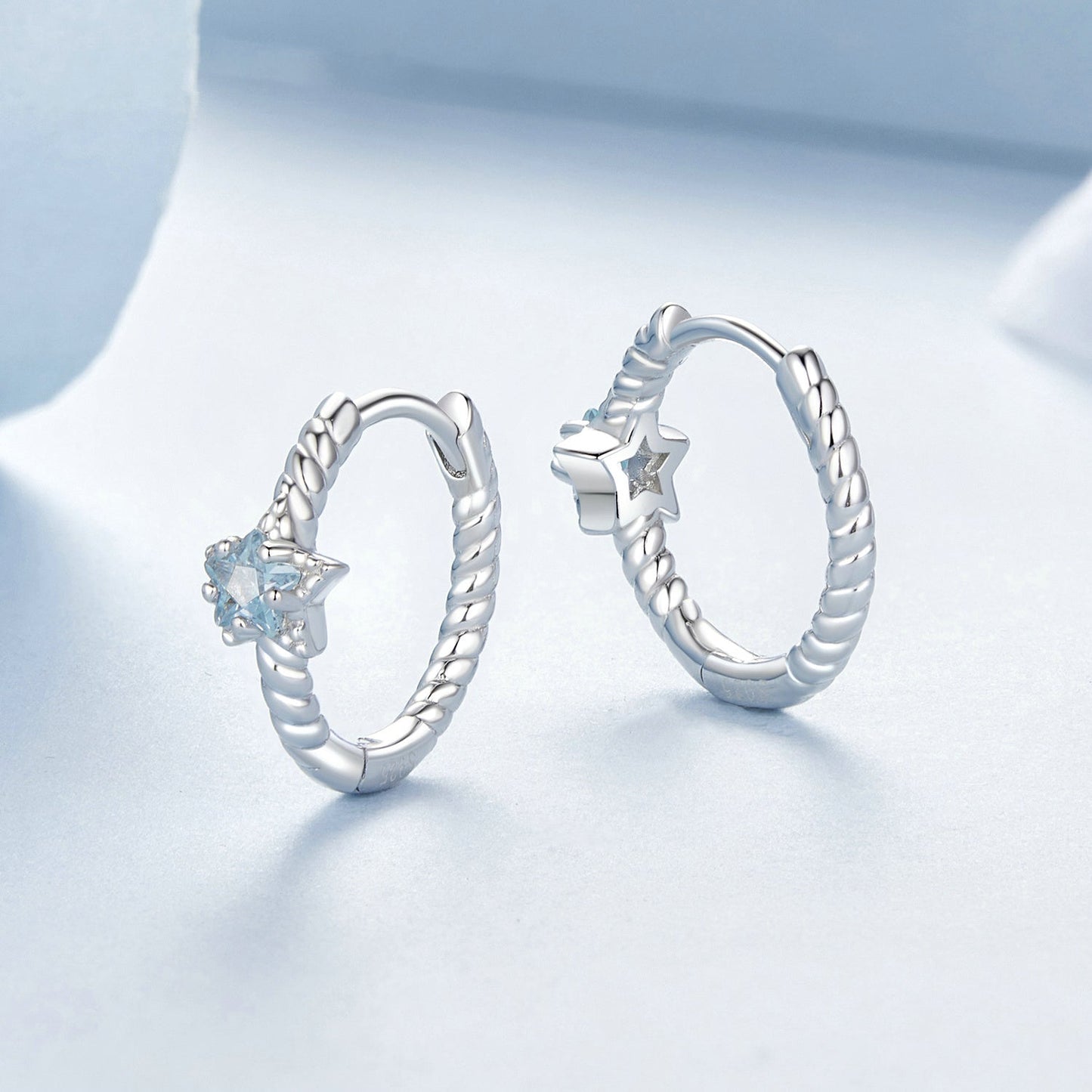 925 Sterling Silver Earrings with CZ and White Gold Plating, 1.3cm for Women