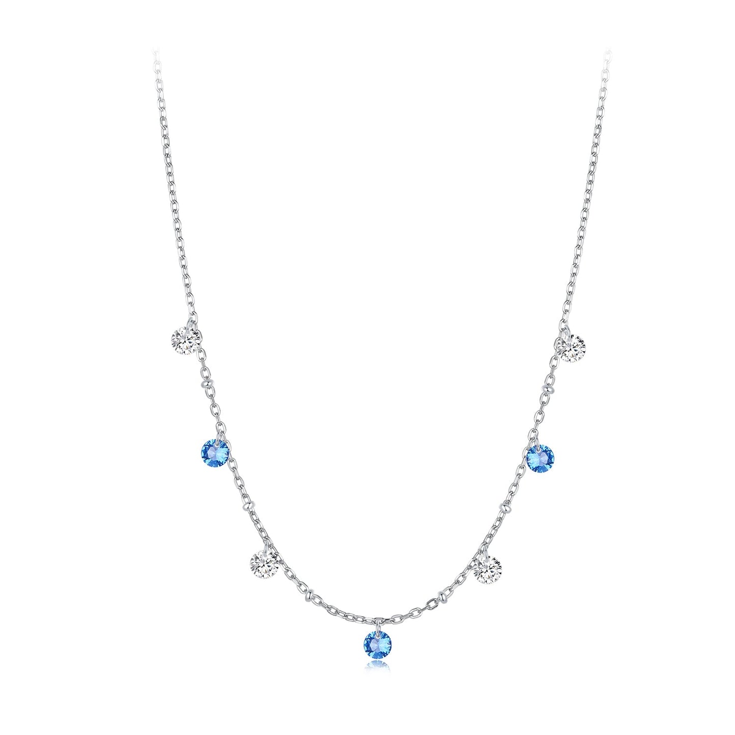 925 Sterling Silver & White Gold Plated Adjustable Layered CZ Necklace for Women