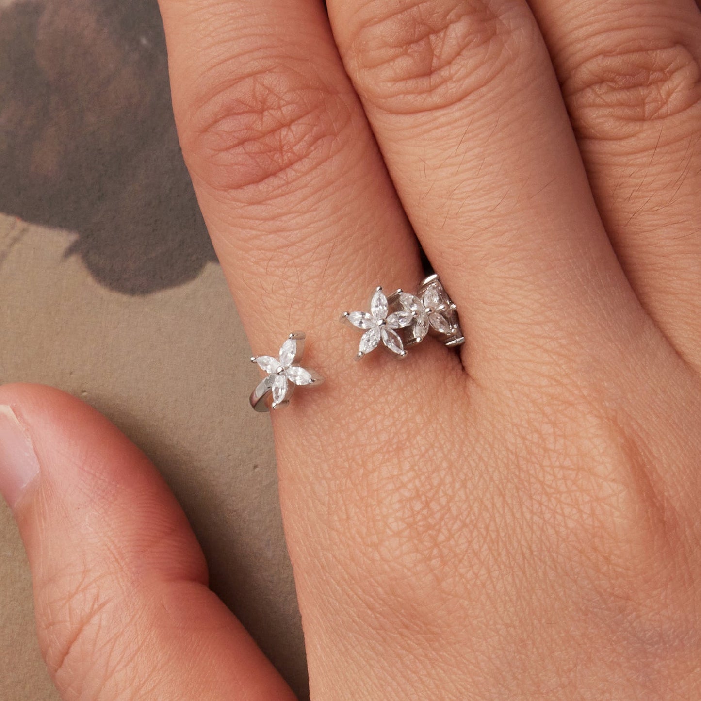 925 Sterling Silver White Gold Plated Pavé Setting CZ Flower Ring for Women