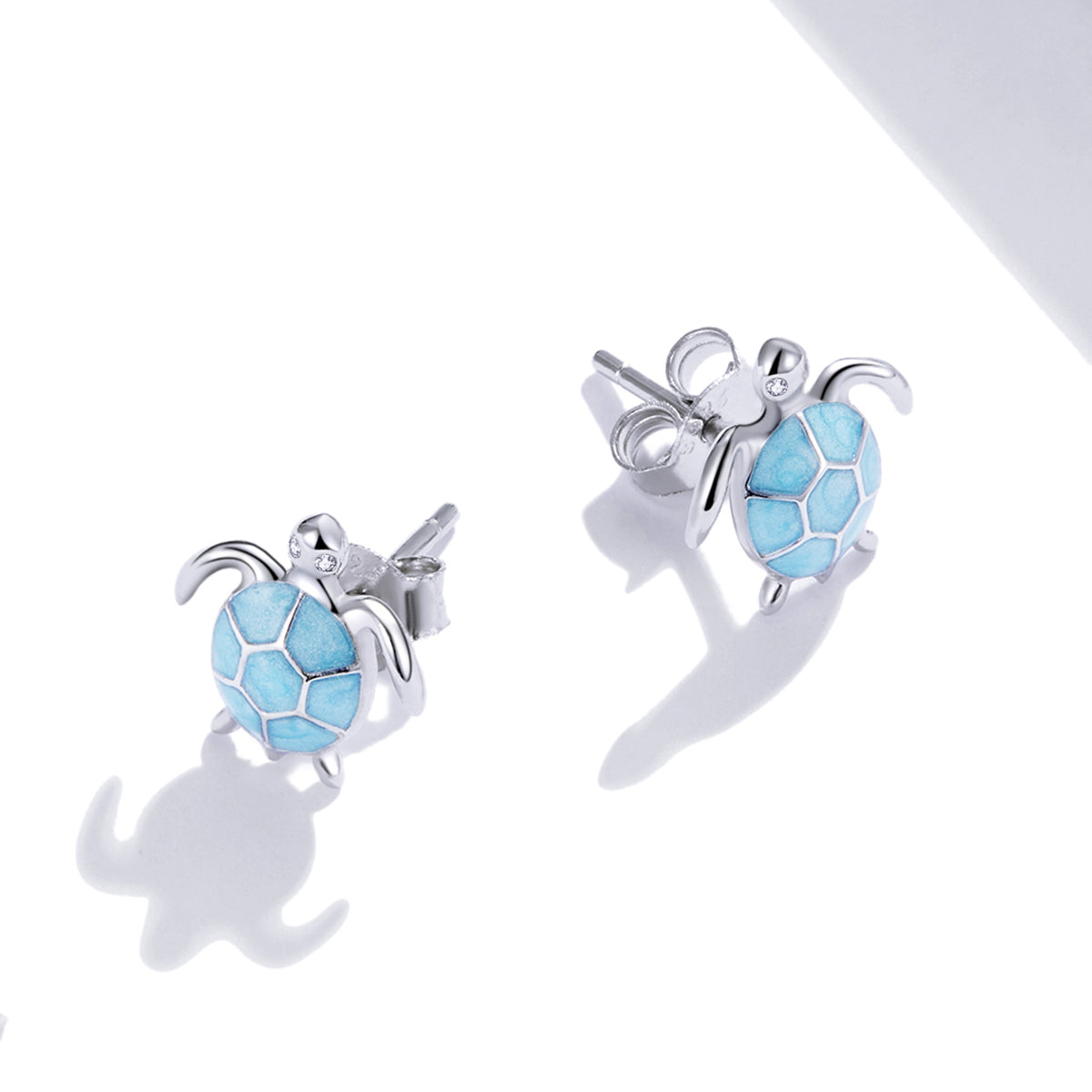 925 Sterling Silver Earrings for Women - Pavé Setting CZ with Enamel Process - 1cm