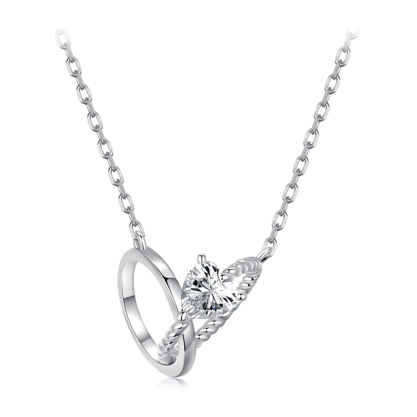 925 Sterling Silver White Gold Plated 40+5cm Necklace with Pavé CZ for Women