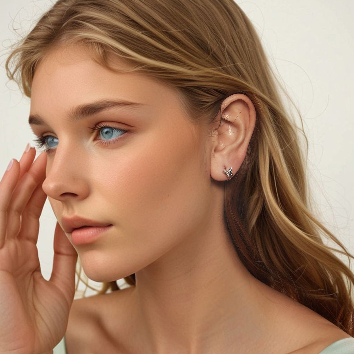 925 Sterling Silver Earrings with White Gold Plating, 1.1x0.7 cm, for Women