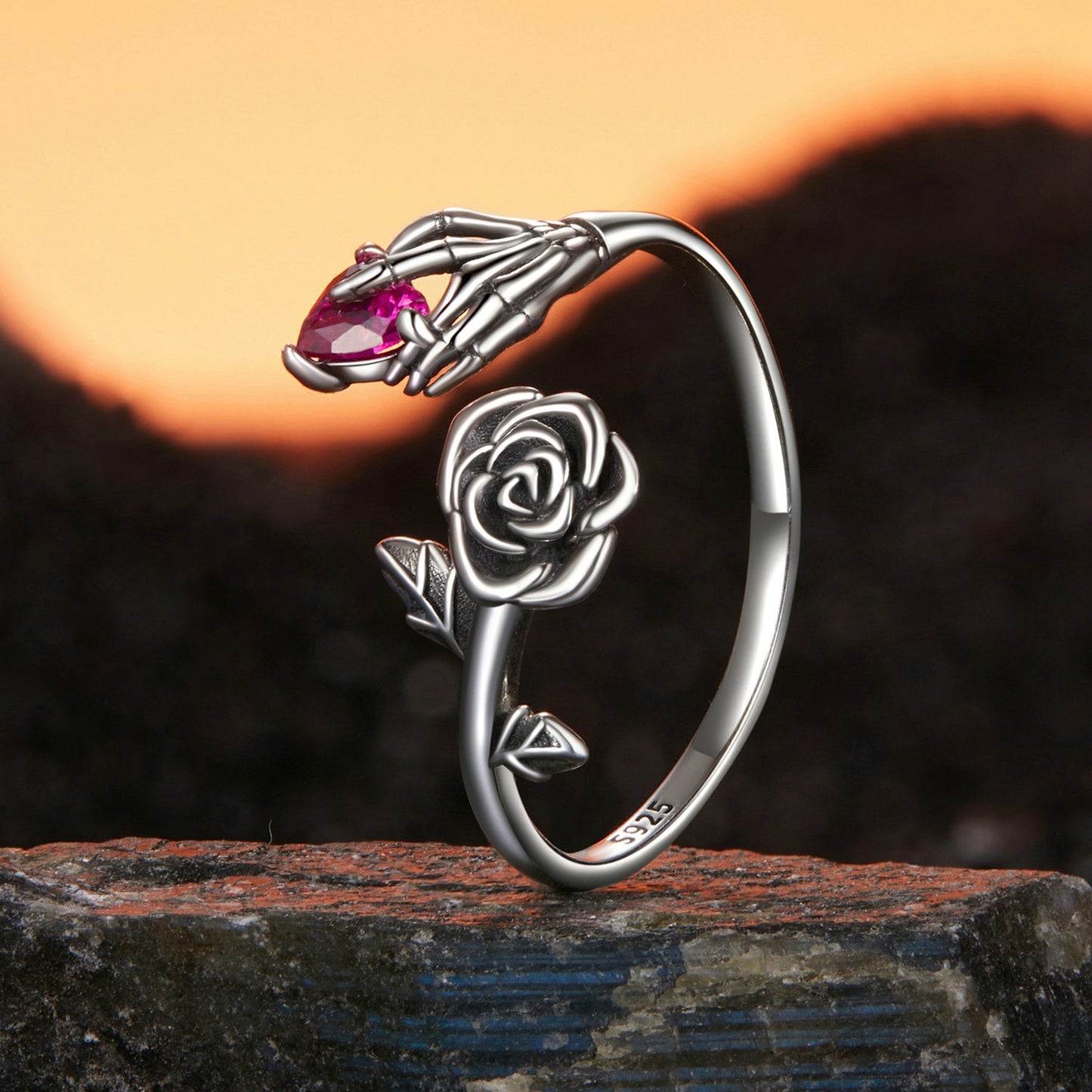 925 Sterling Silver Ring with Pavé Setting CZ, Width 0.15cm, Women's Jewelry