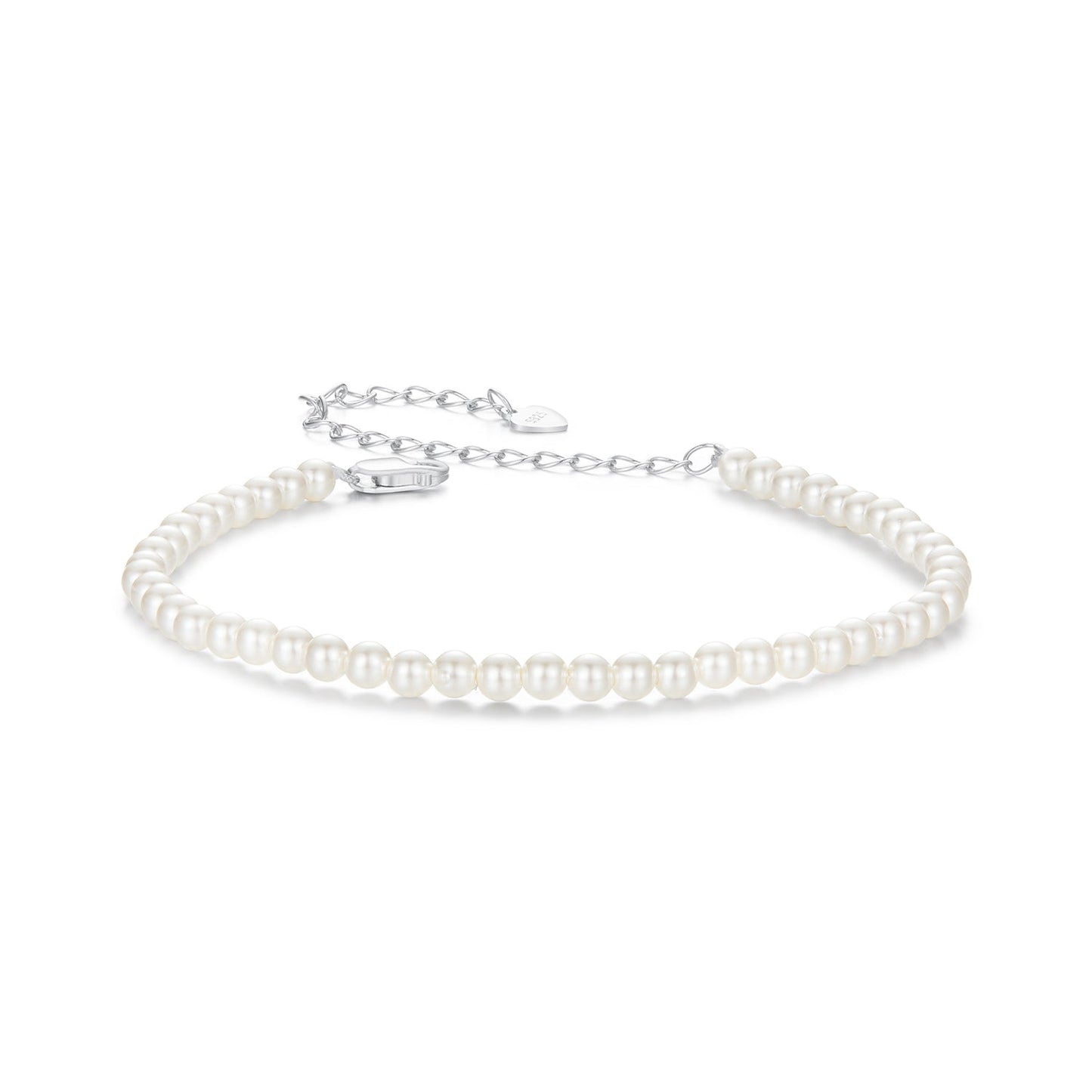 925 Sterling Silver White Gold Plated Shell Pearl Bracelet 16+6cm for Women
