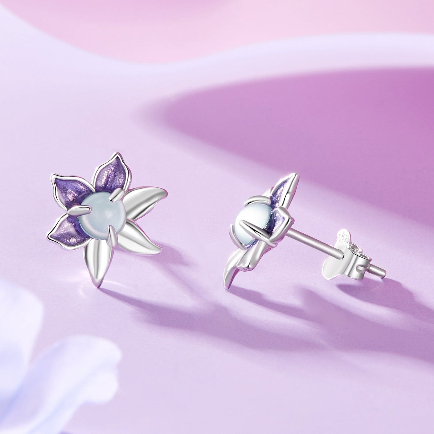 925 Sterling Silver Earrings with Enamel and Transparent Glass for Women