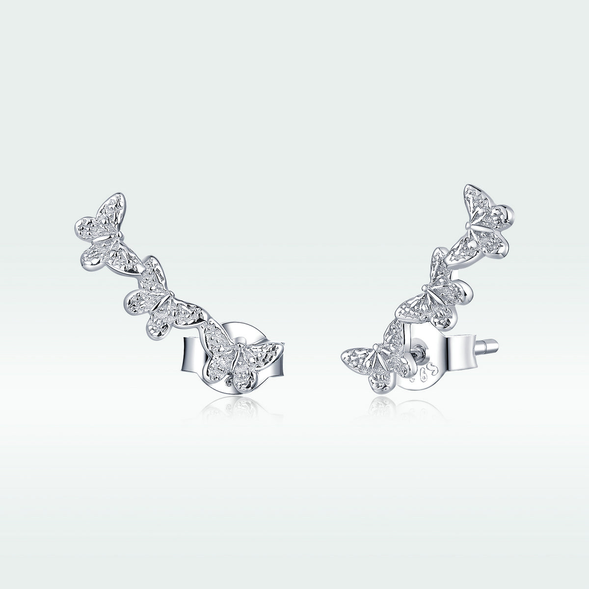 925 Sterling Silver Earrings - 1.4x0.5 cm - Platinum Plated for Women