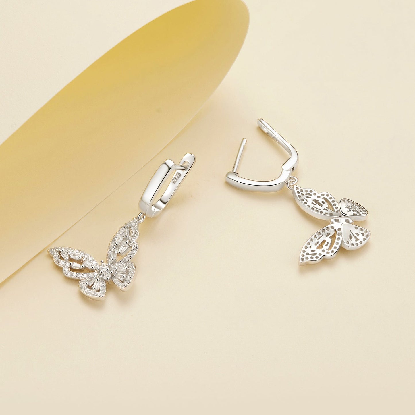 925 Sterling Silver Earrings with Pavé Setting CZ, 37x19mm for Women
