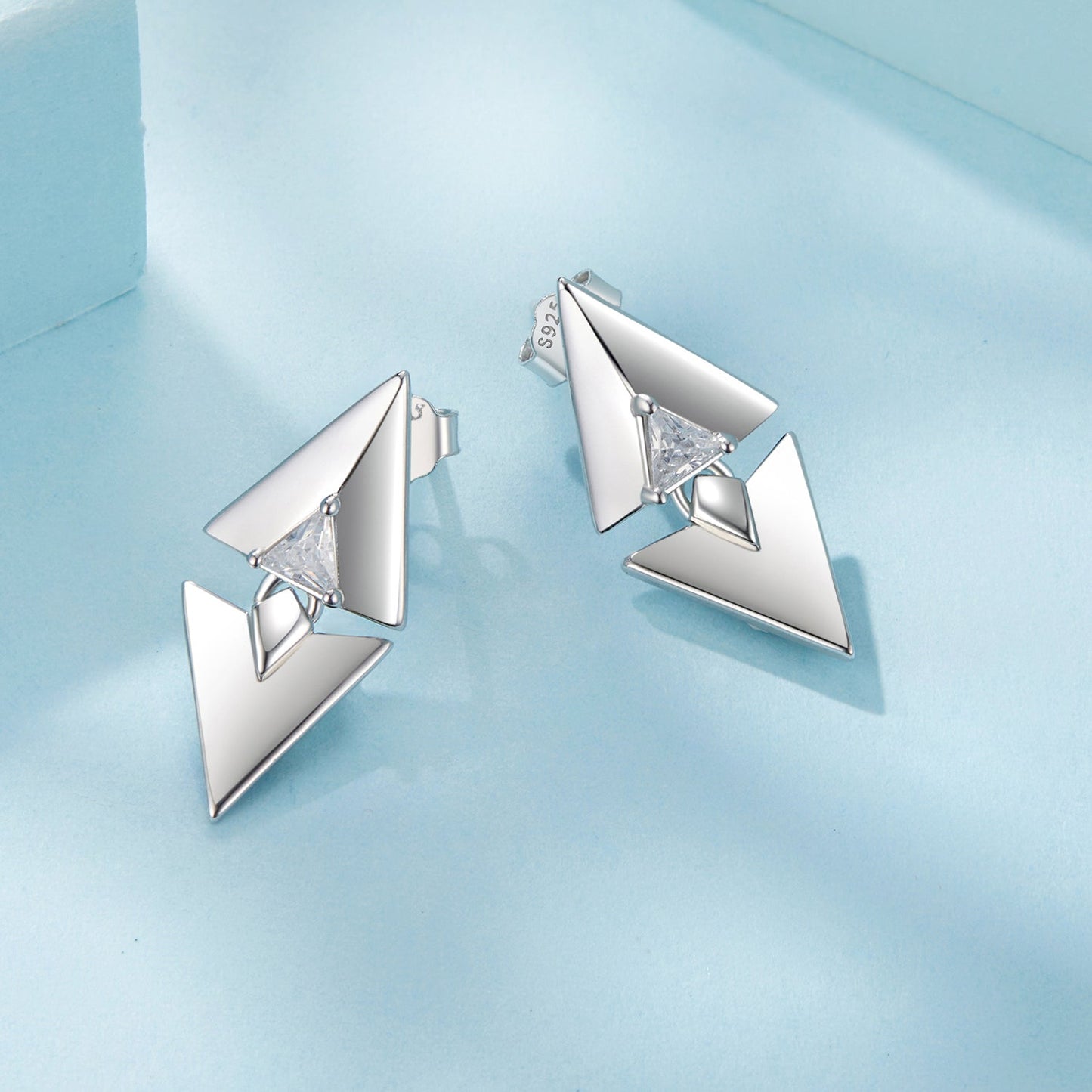 925 Sterling Silver Earrings with White Gold Plating and CZ