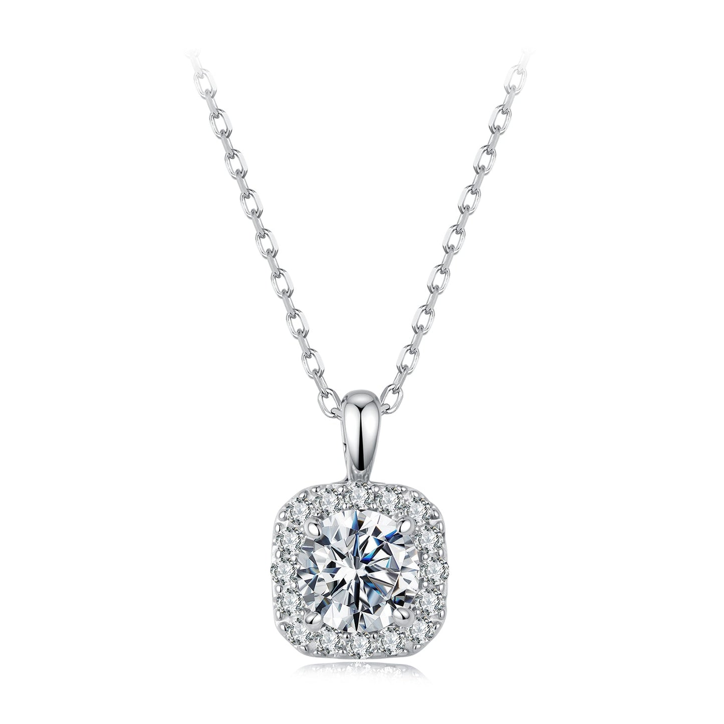 925 Sterling Silver Moissanite 1.4x1.0cm White Gold Plated Necklace 40+5cm for Women