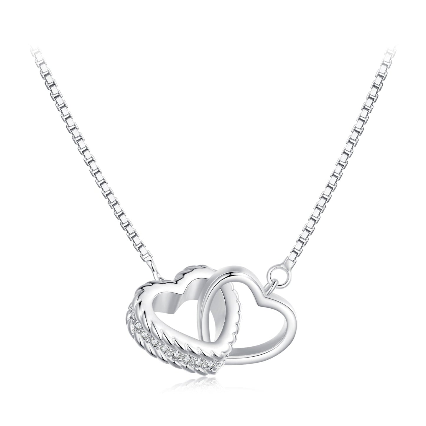 925 Sterling Silver Necklace with CZ in Pavé Setting, Length 400+50mm, Pendant 11*18mm, Unisex