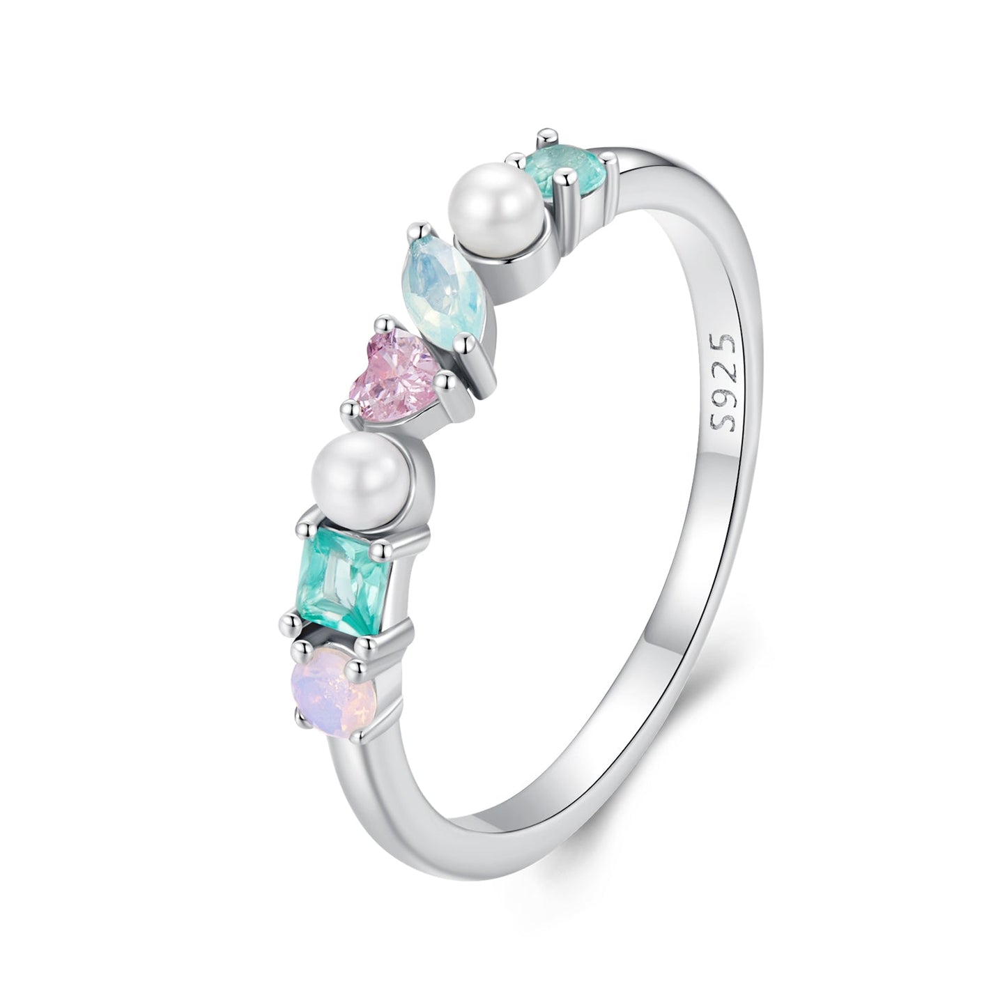 925 Sterling Silver Ring with Nano Opal Stone, Size 6, for Women