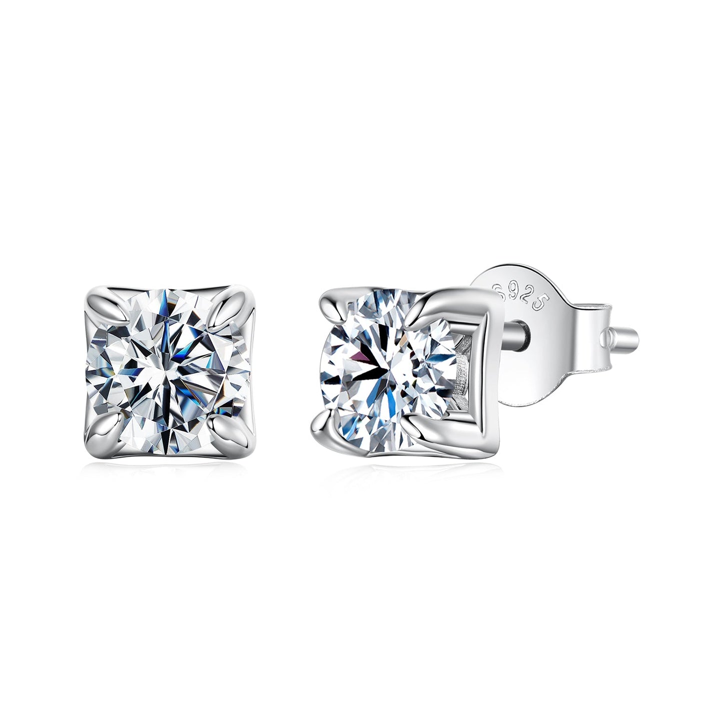 925 Sterling Silver & Moissanite Earrings - White Gold Plated, 0.5ct, Style S for Women