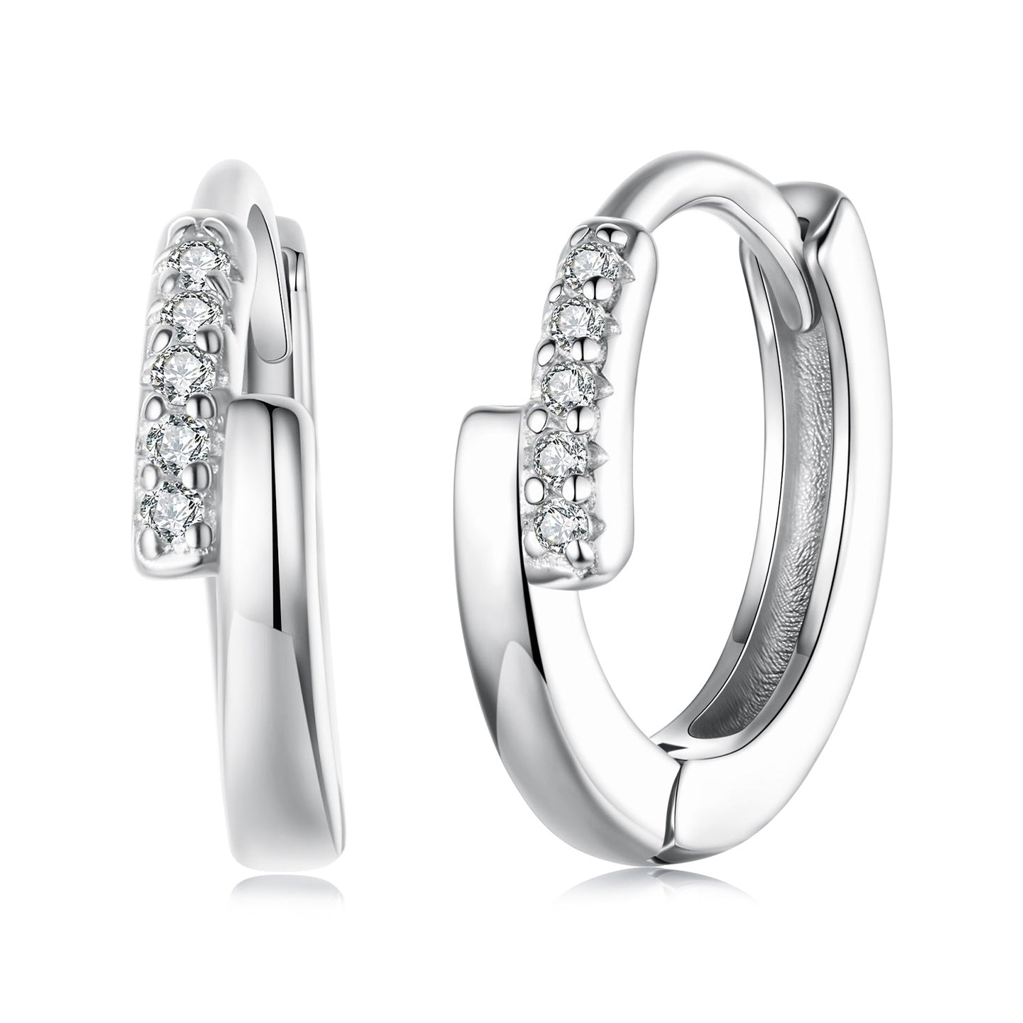 925 Sterling Silver Earrings with Pavé Setting CZ in White Gold for Women