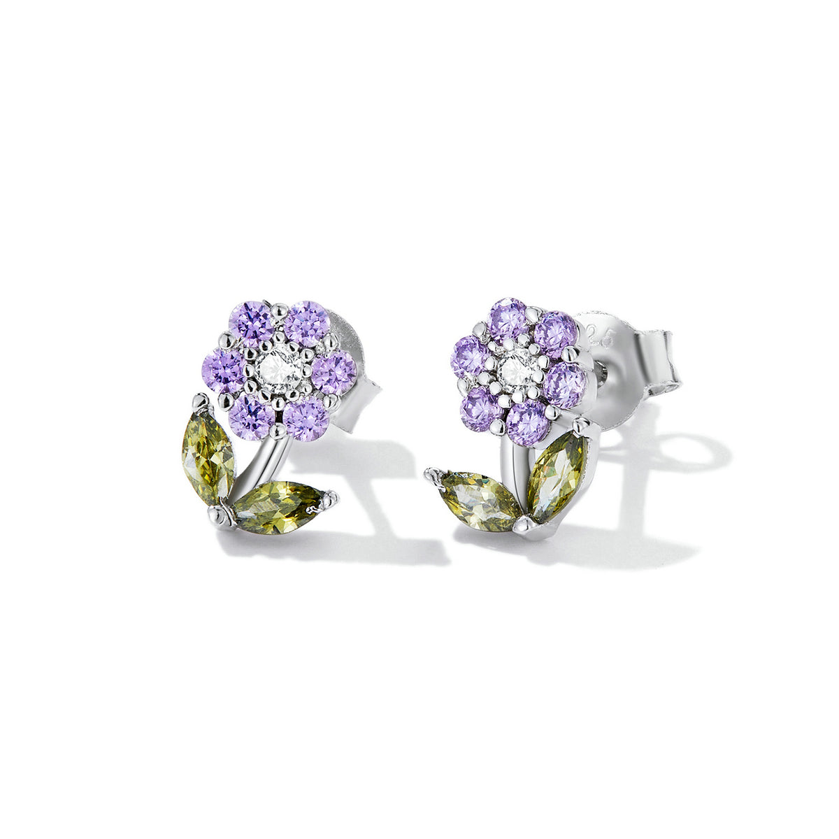 925 Sterling Silver Earrings with Pavé Setting CZ in White Gold
