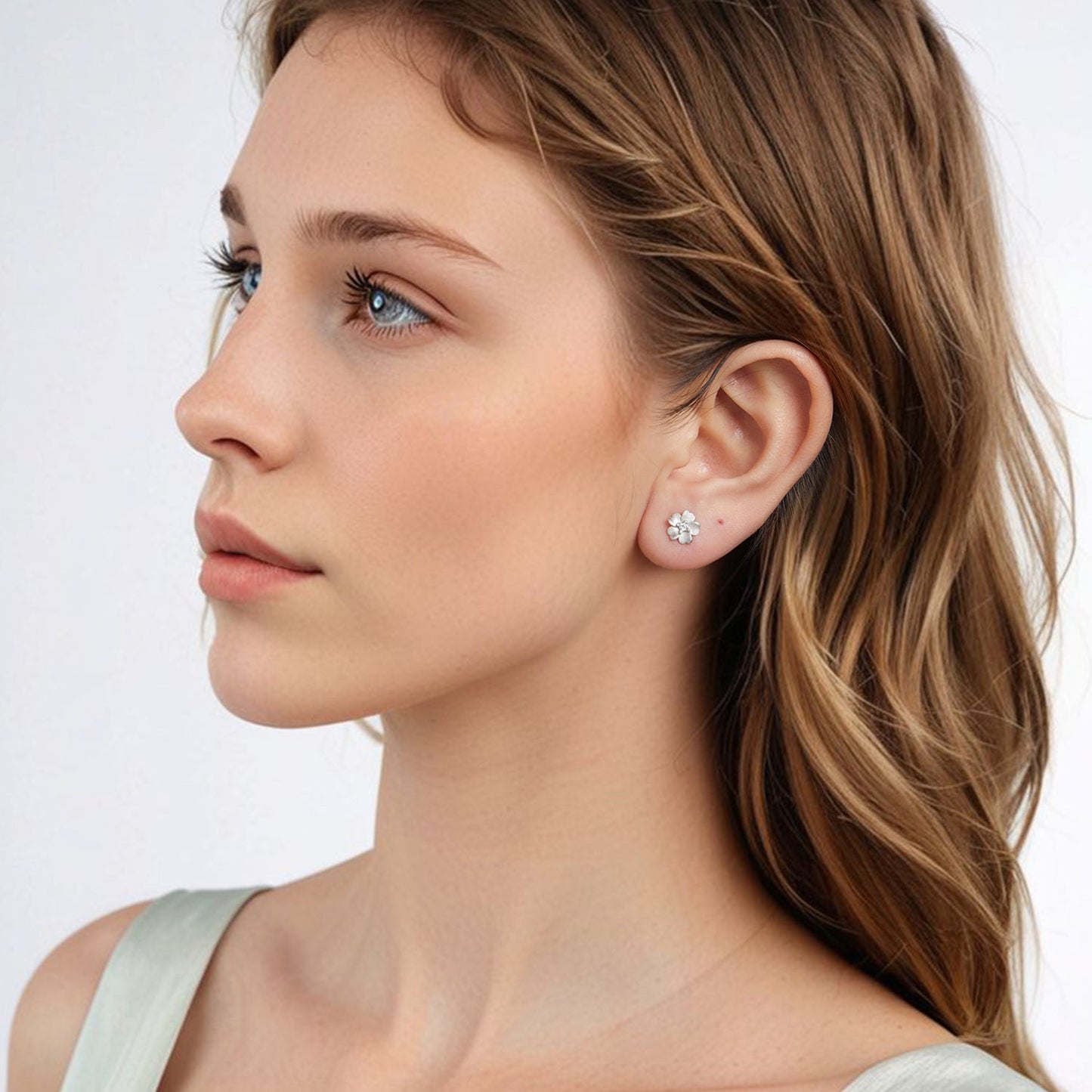 925 Sterling Silver Earrings with Pavé Setting CZ and White Gold Plating, 0.8cm for Women
