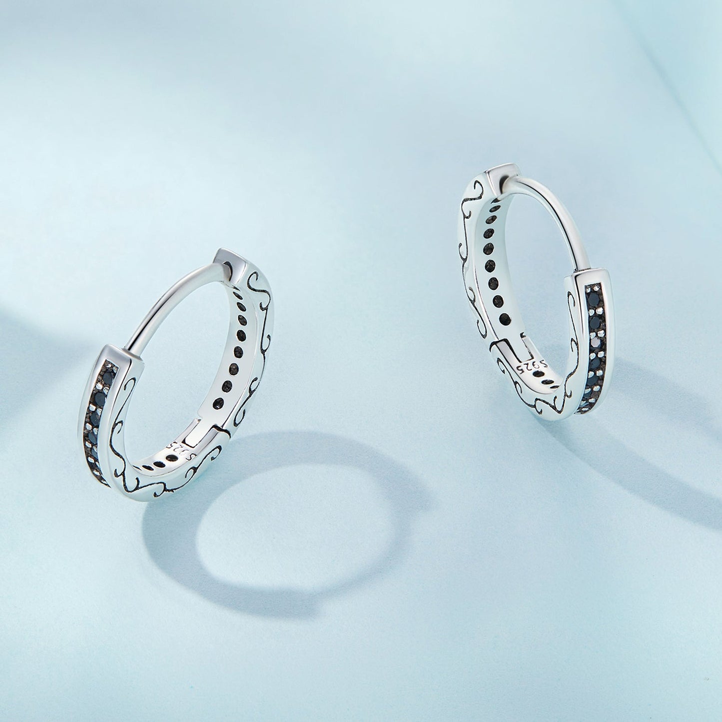 925 Sterling Silver Oxidized Pavé CZ Earrings