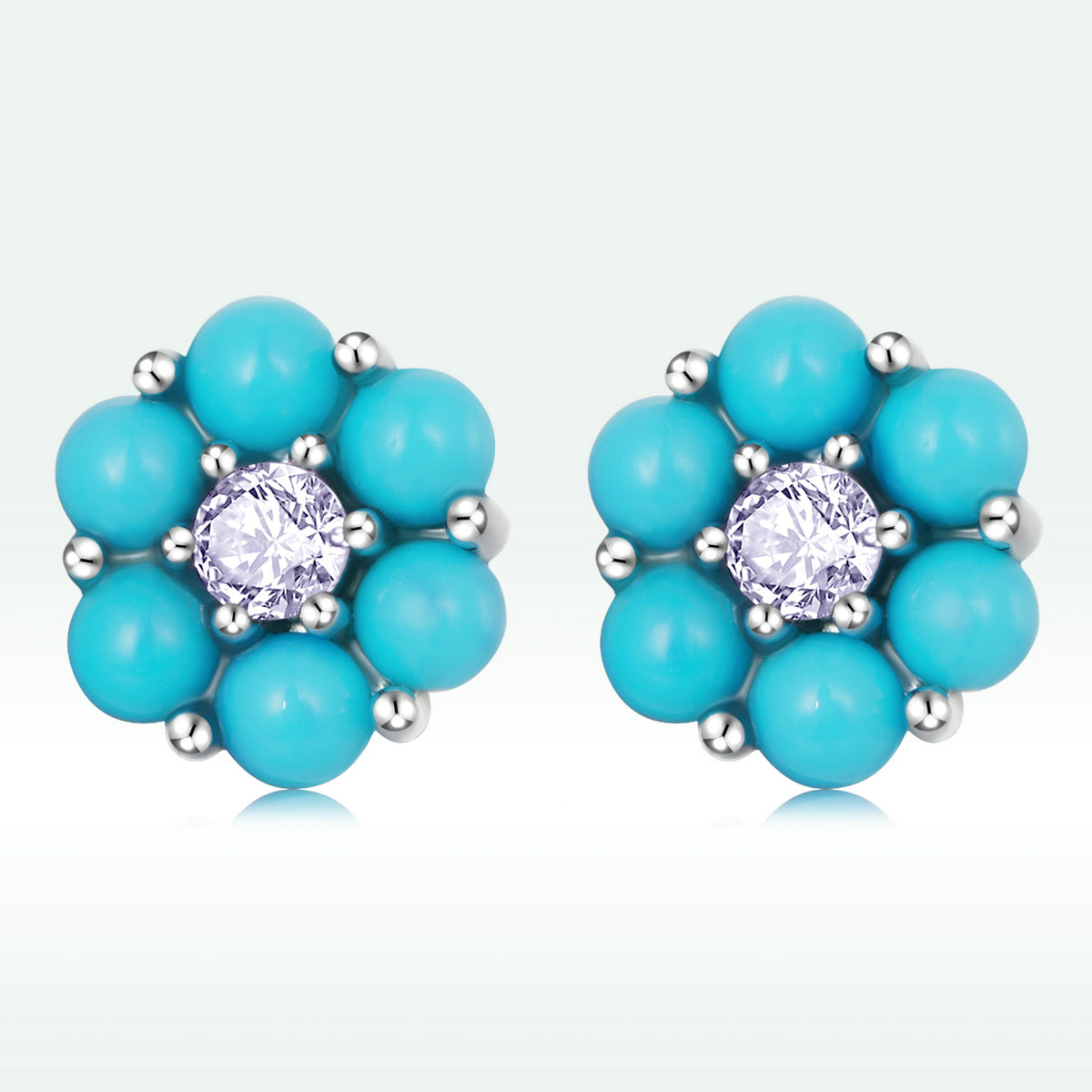 925 Sterling Silver Turquoise Pavé Setting CZ Earrings for Women