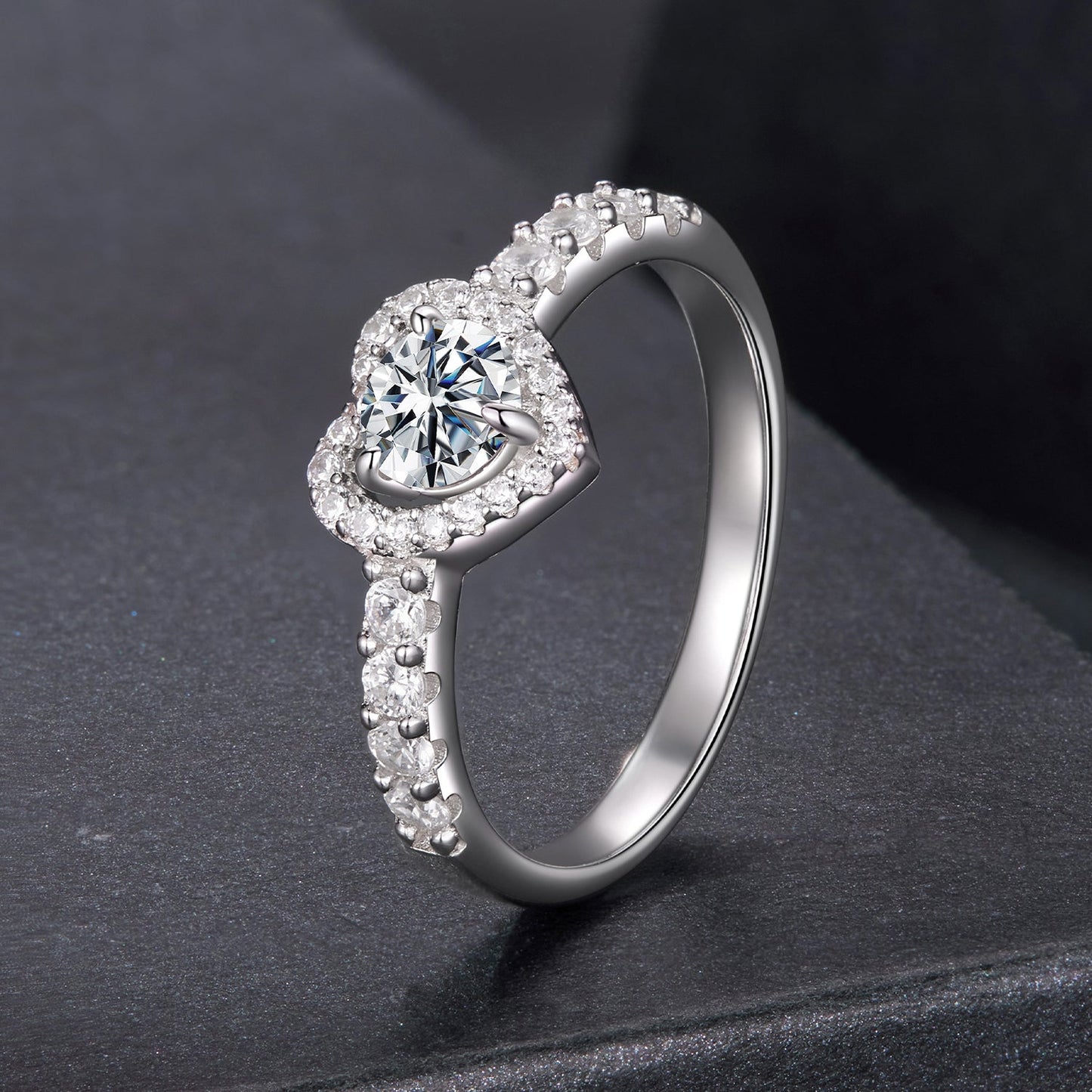 925 Sterling Silver Moissanite 0.5ct Heart Ring for Women Size 6