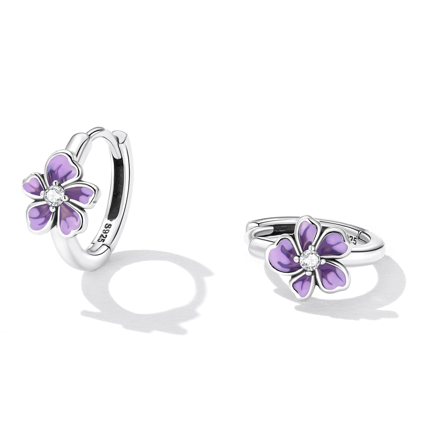 925 Sterling Silver Enamel Earrings with CZ - 1.2x0.7cm, Oxidized Finish for Women