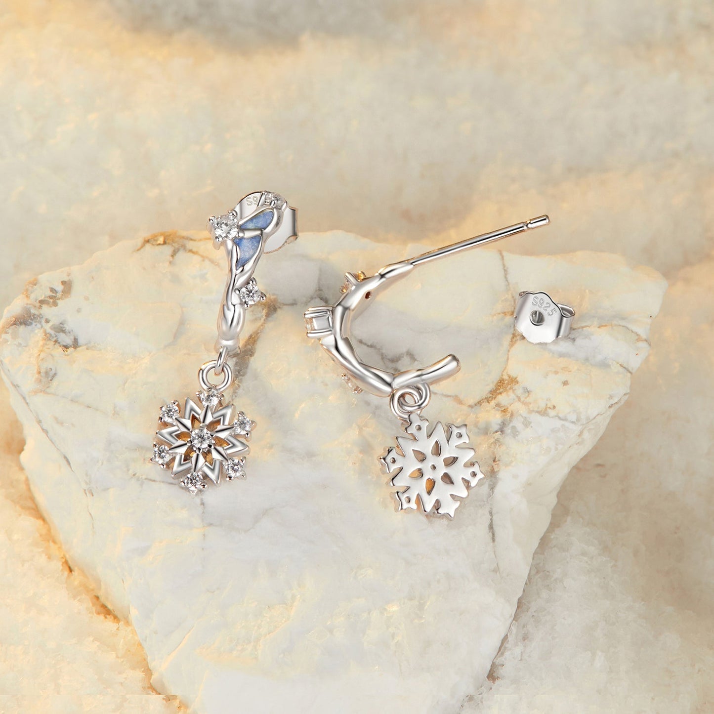 925 Sterling Silver Earrings with Plated White Gold, 2.2*0.7cm, Enamel + Pavé Setting for Women