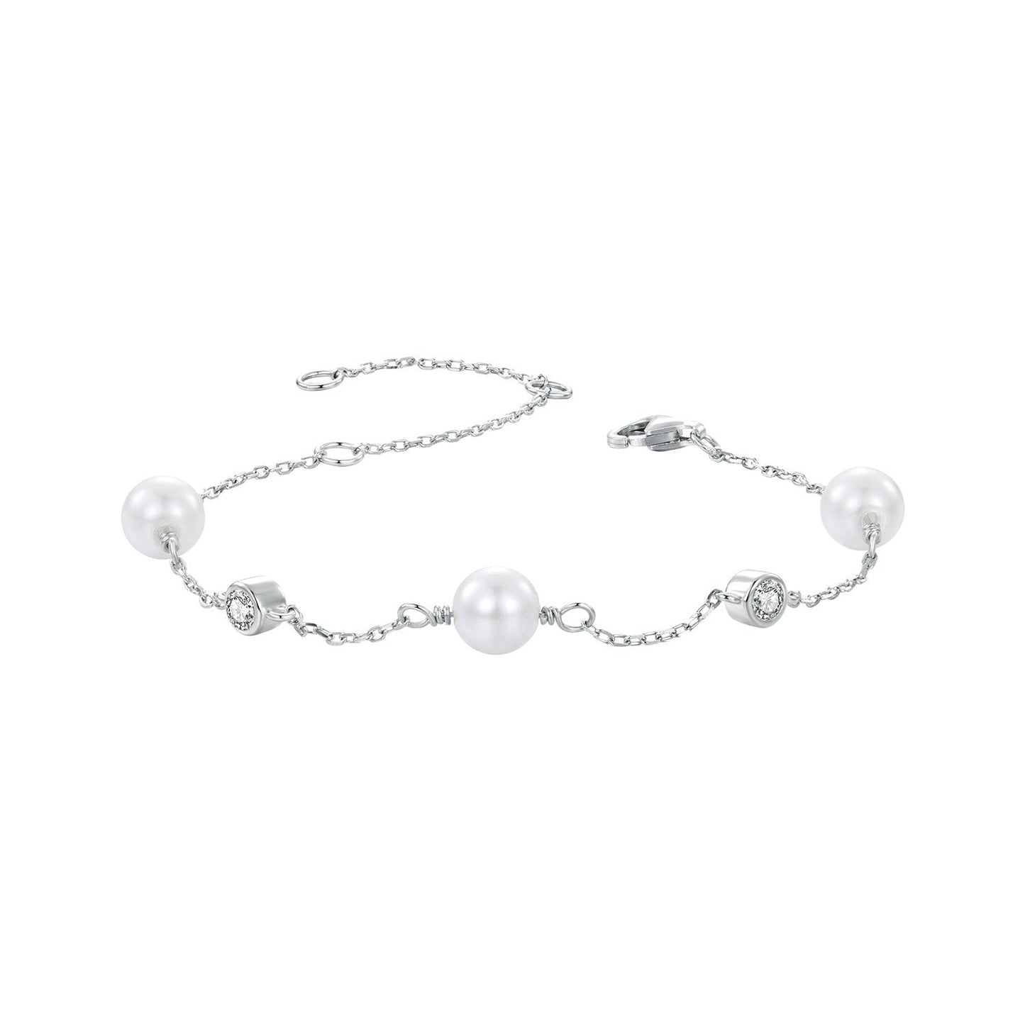 925 Sterling Silver 3mm Moissanite & Shell Pearl Bracelet for Women